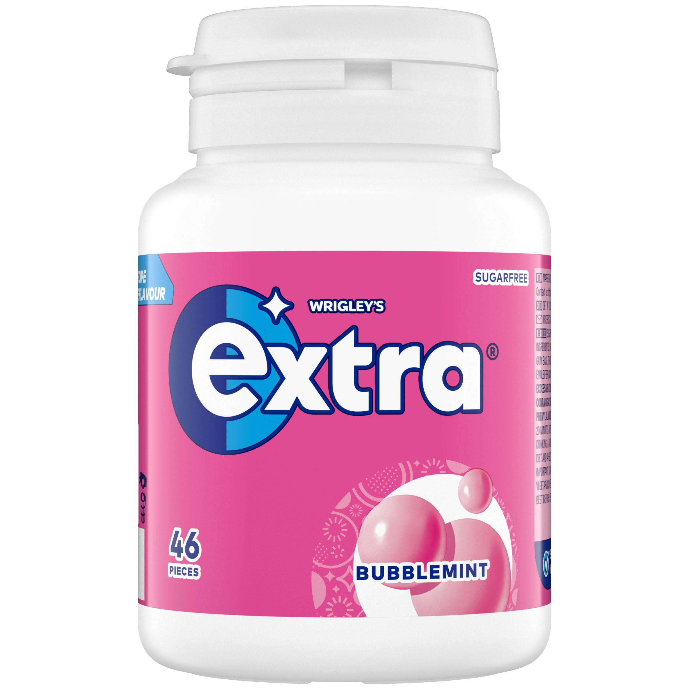 Extra White Bubblemint Sugarfree Chewing Gum Bottle 46 Pieces