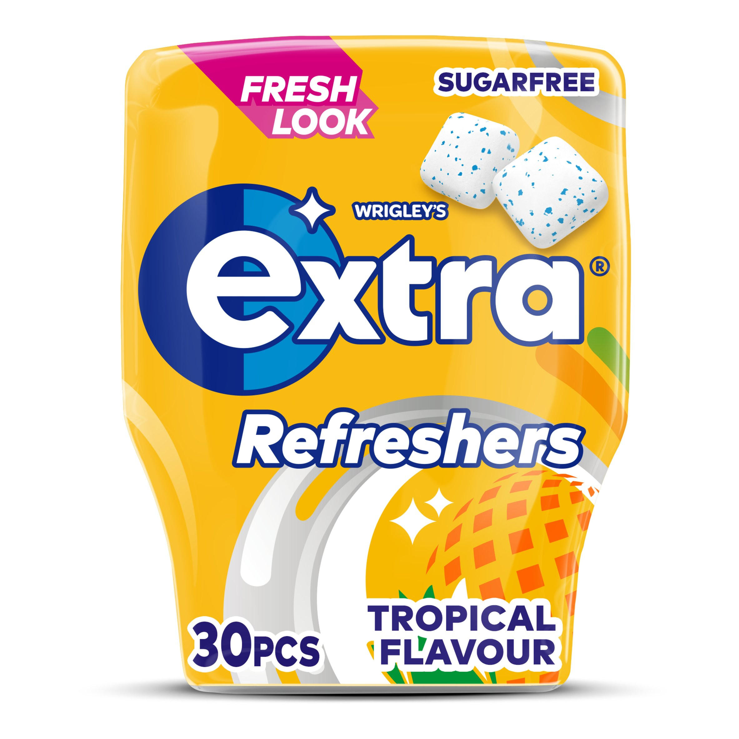 Extra Refreshers Tropical Flavour Sugar Free Chewing Gum Bottle 30 Pieces Chewing Gum & Mints
