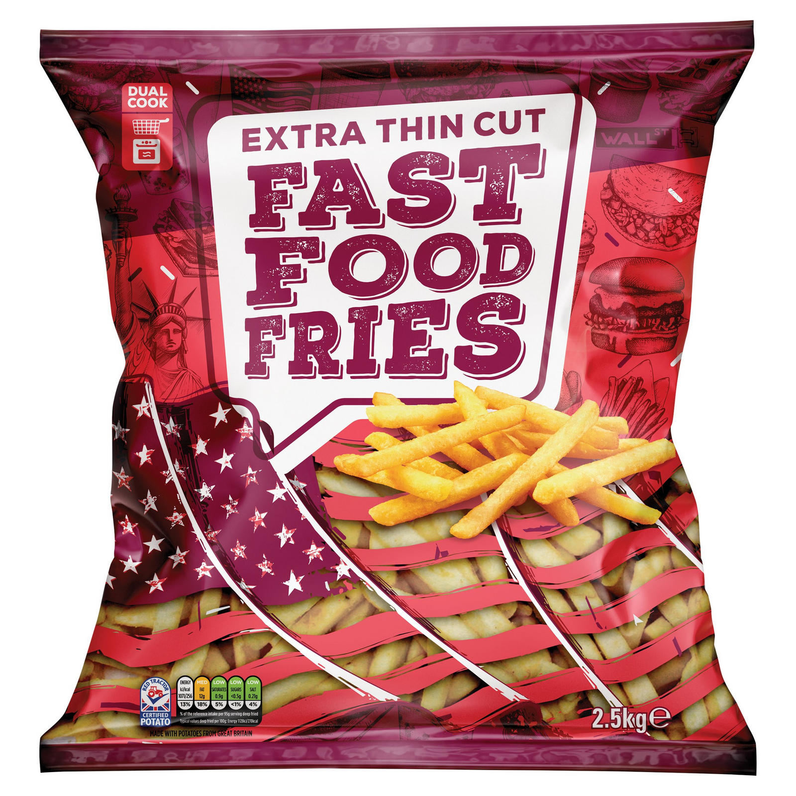 Extra Thin Cut Fast Food Fries 2.5kg Chips & Fries