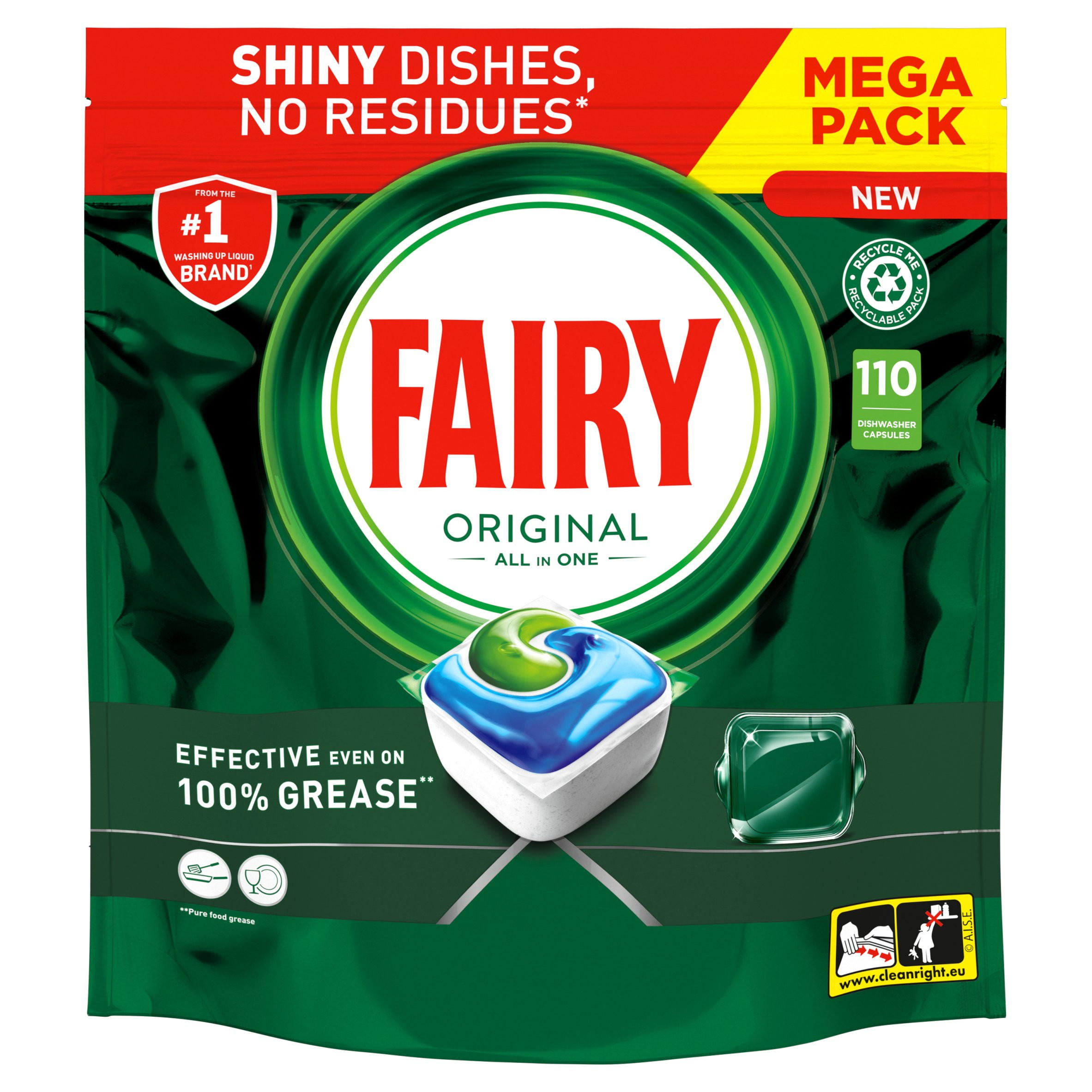 Fairy Original All In One Dishwasher Tablets, Regular, 110 Tablets