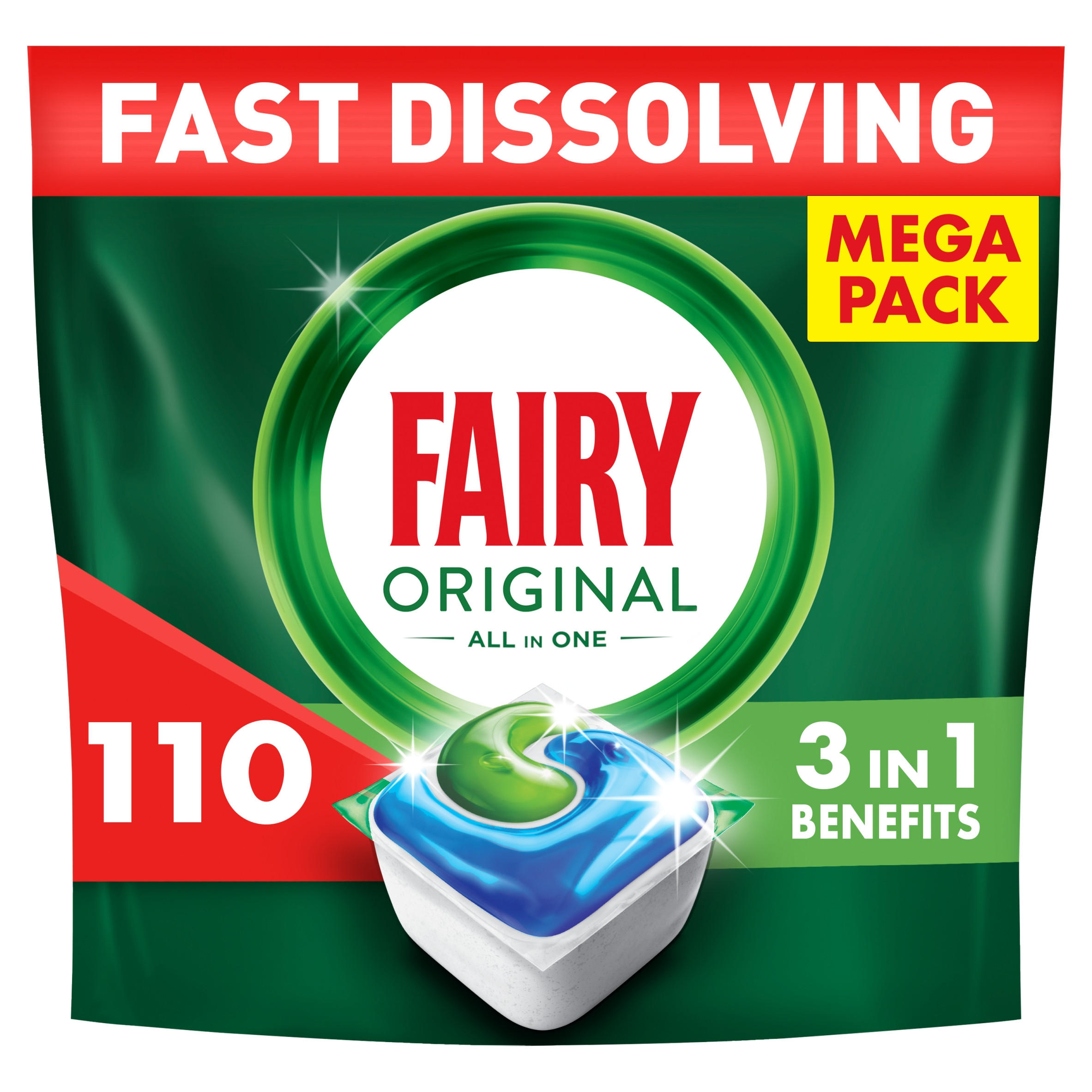 Fairy Original All In One Dishwasher Tablets, Regular, 110 Tablets