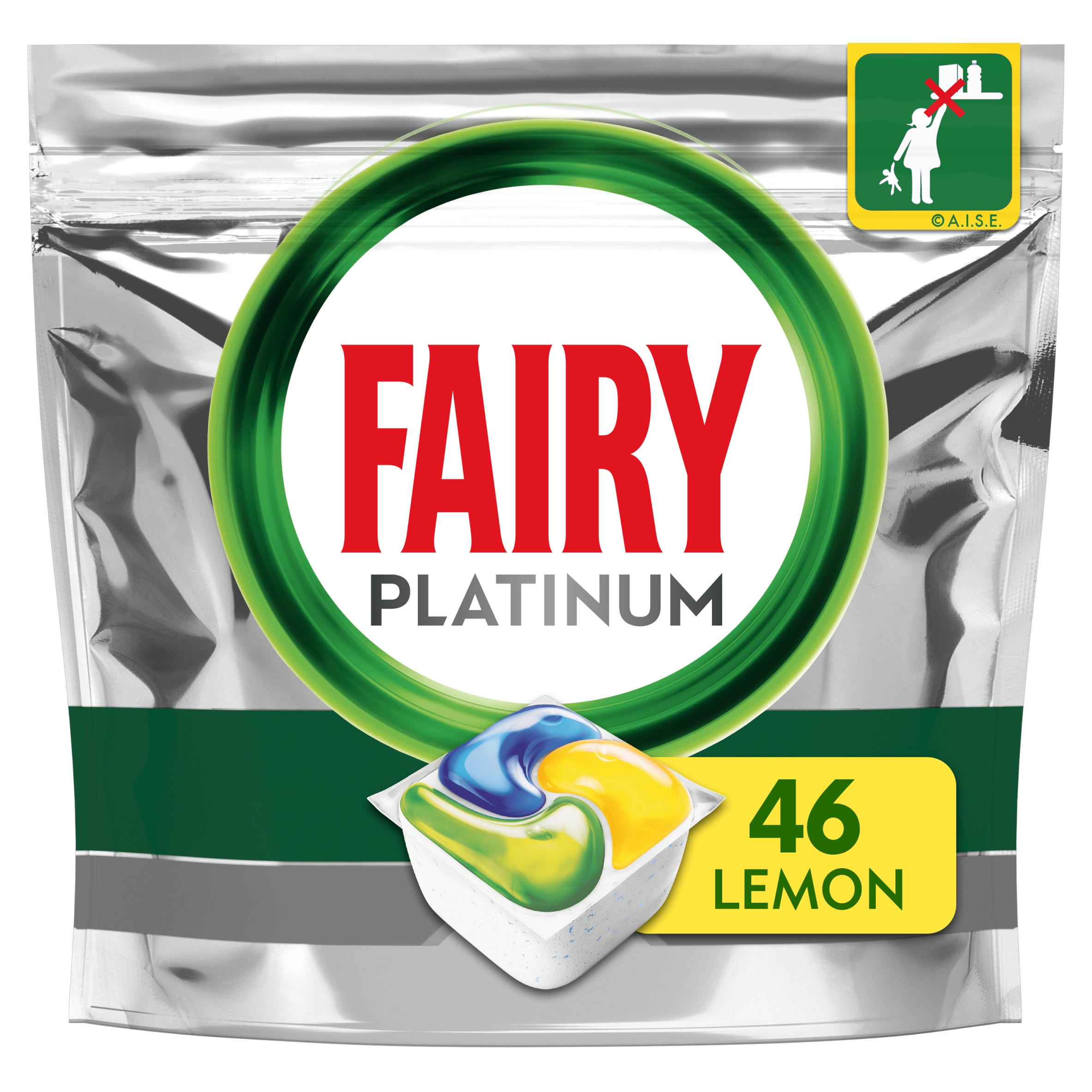 Fairy Platinum Dishwasher Tablets, Lemon, 46 Capsules Washing Up