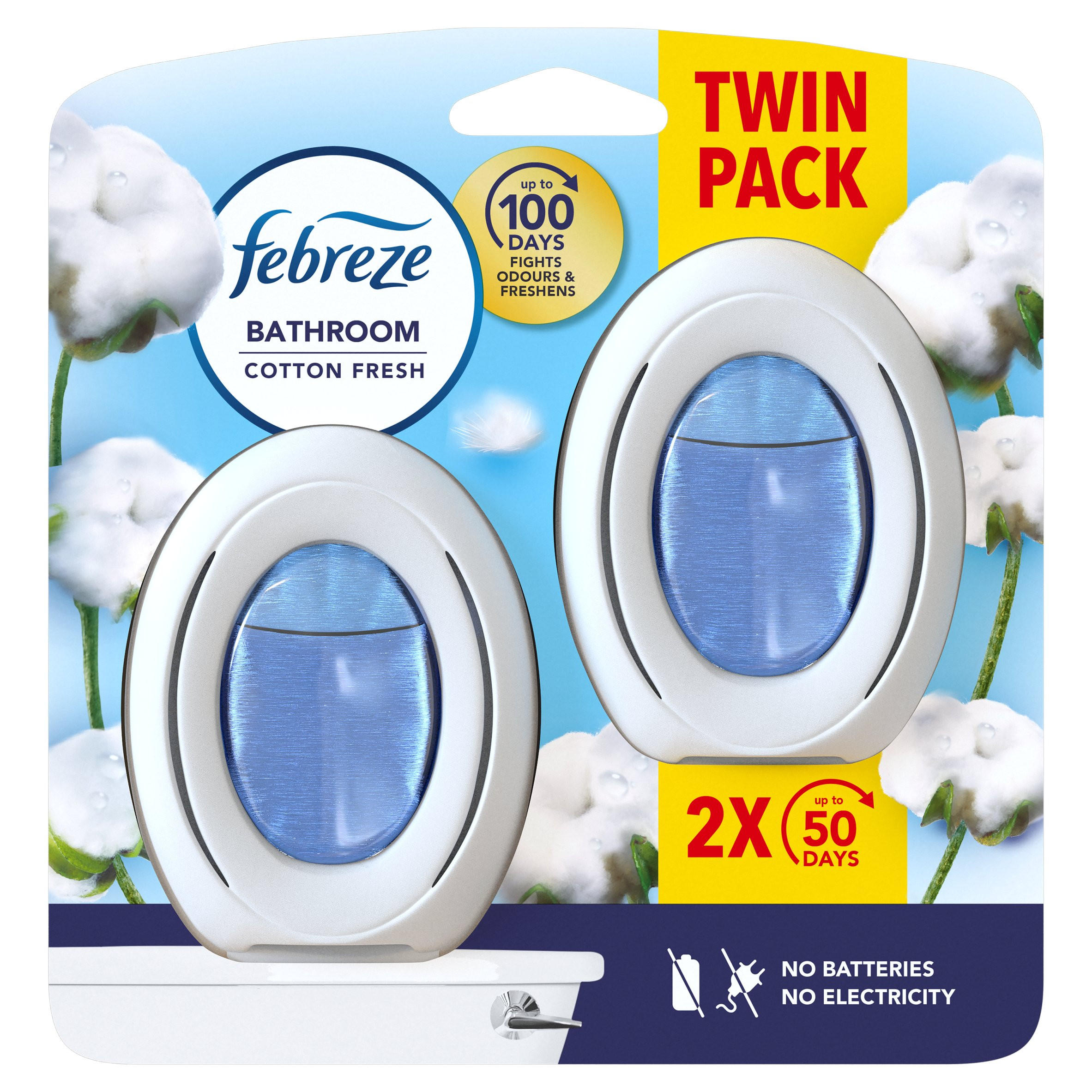 Febreze Bathroom Continuous Air Freshener Cotton Fresh 2Ct Home