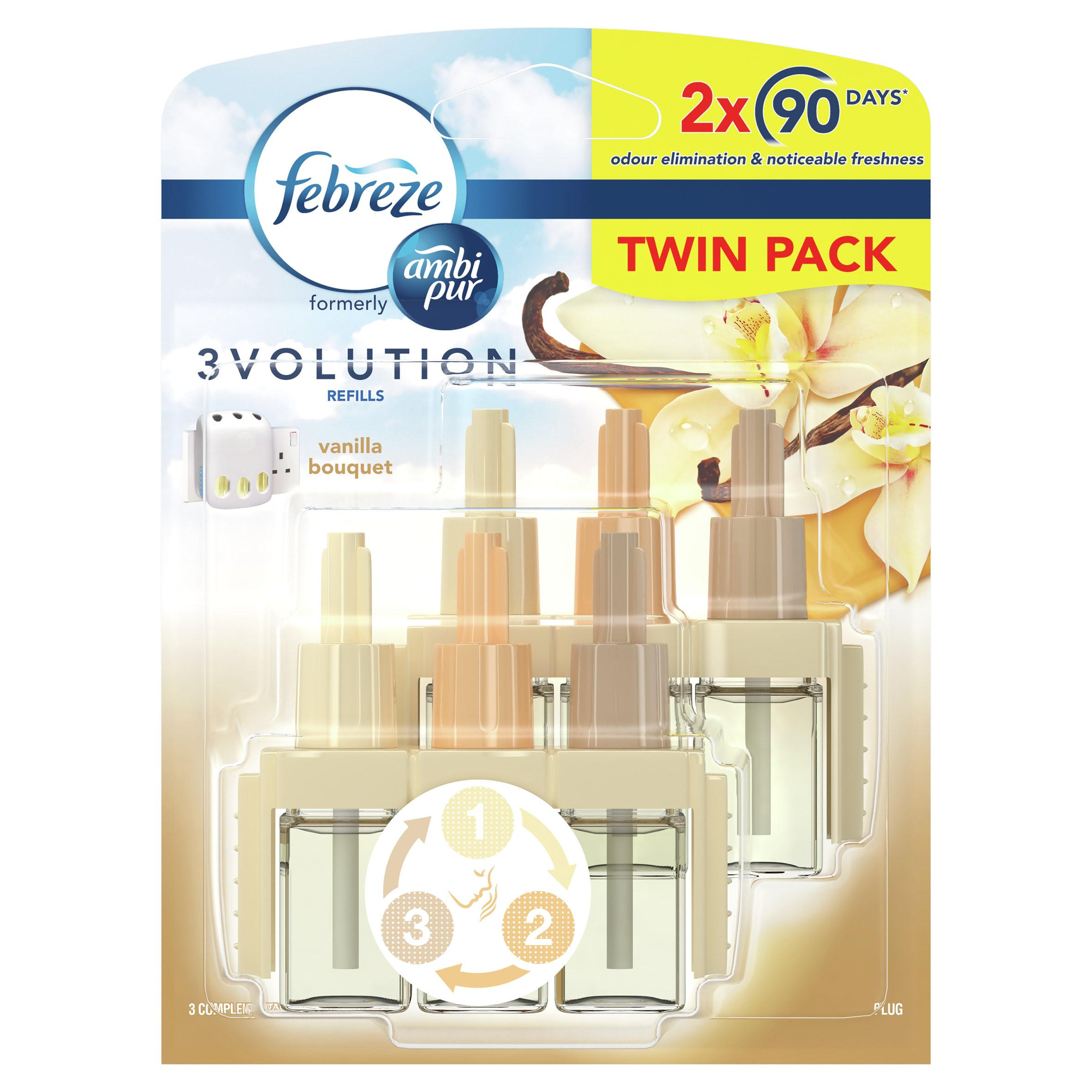 Febreze Ambi Pur 3Volution Plug in Refill Air Freshener 2X90 days pack of 1  & 2