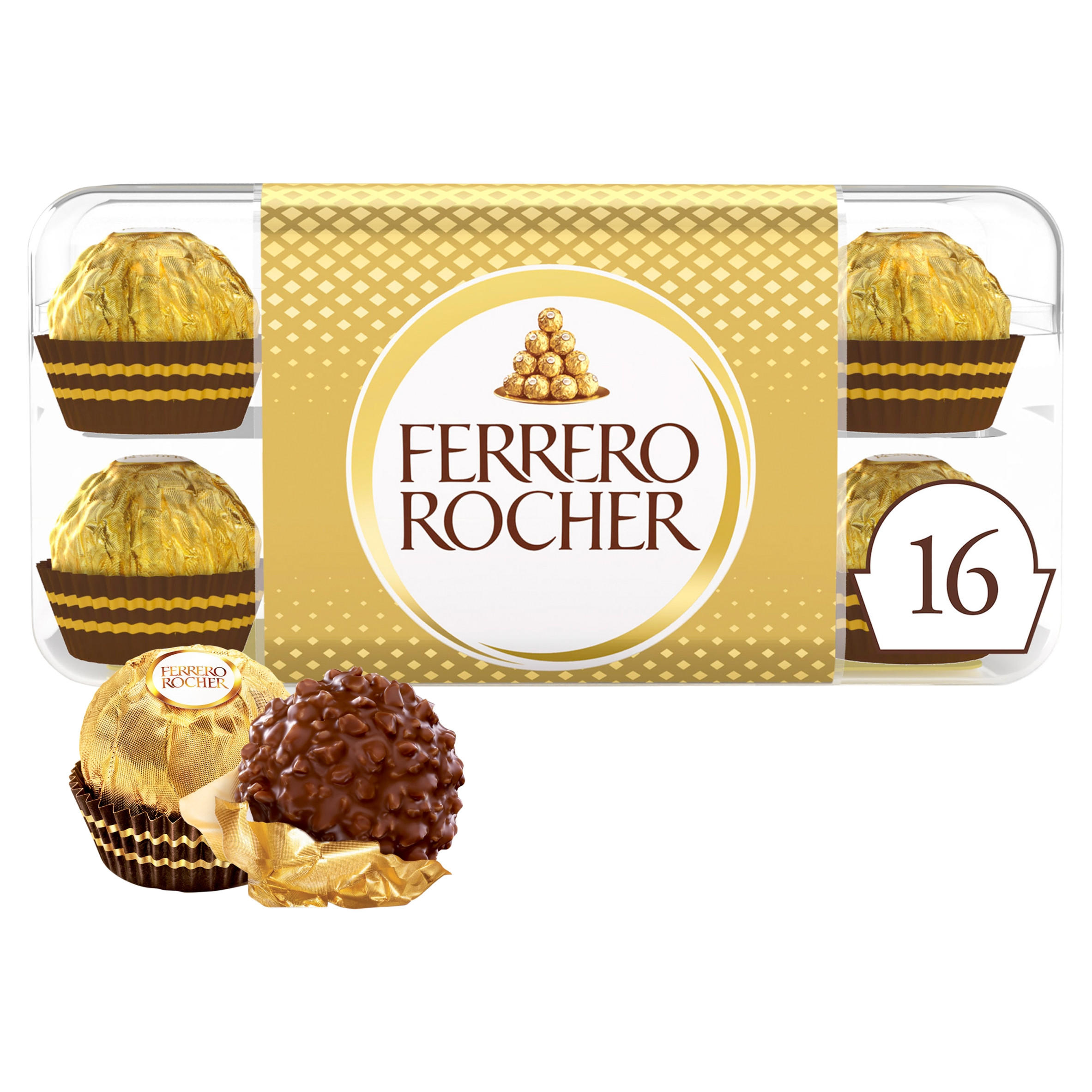 Ferrero Rocher Milk Chocolate Hazelnut Pralines Gift Box of Chocolates 16 Pieces 200g