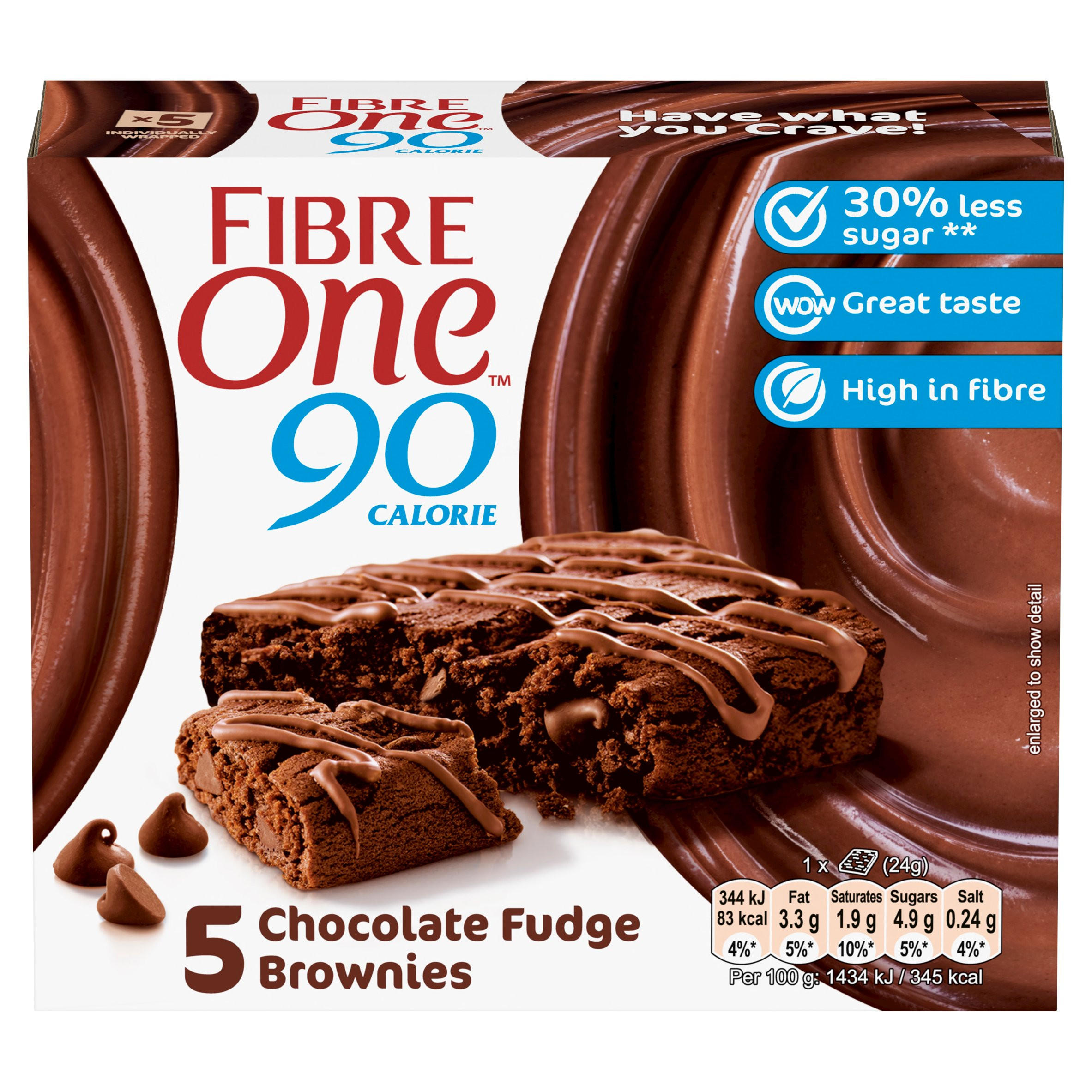 Fibre One 90 Calorie Chocolate Fudge Brownies 5 x 24g (120g