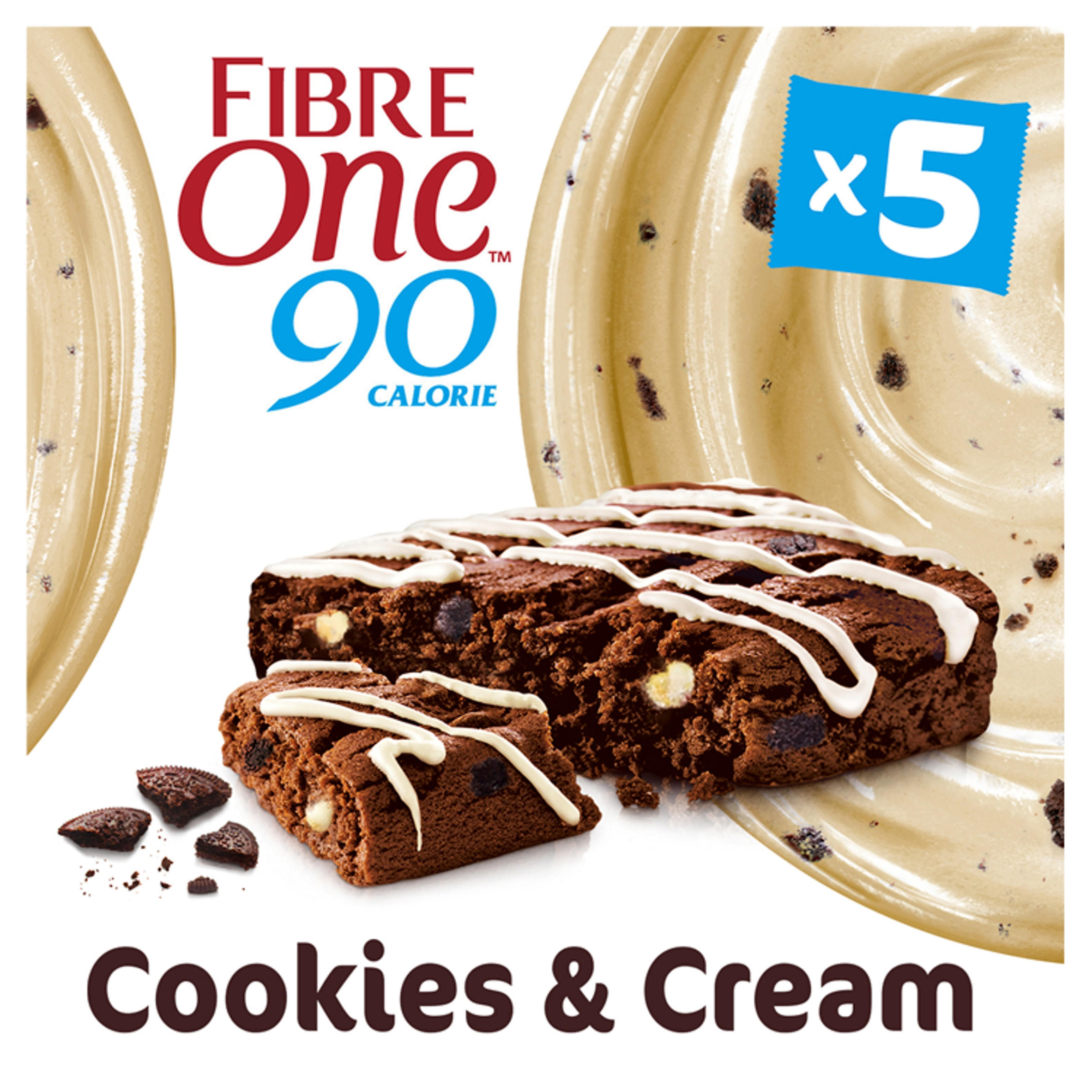 Fibre One 90 Calorie Cookies & Cream Drizzle Squares 5 x 24g (120g) Cereal Bars Iceland Foods