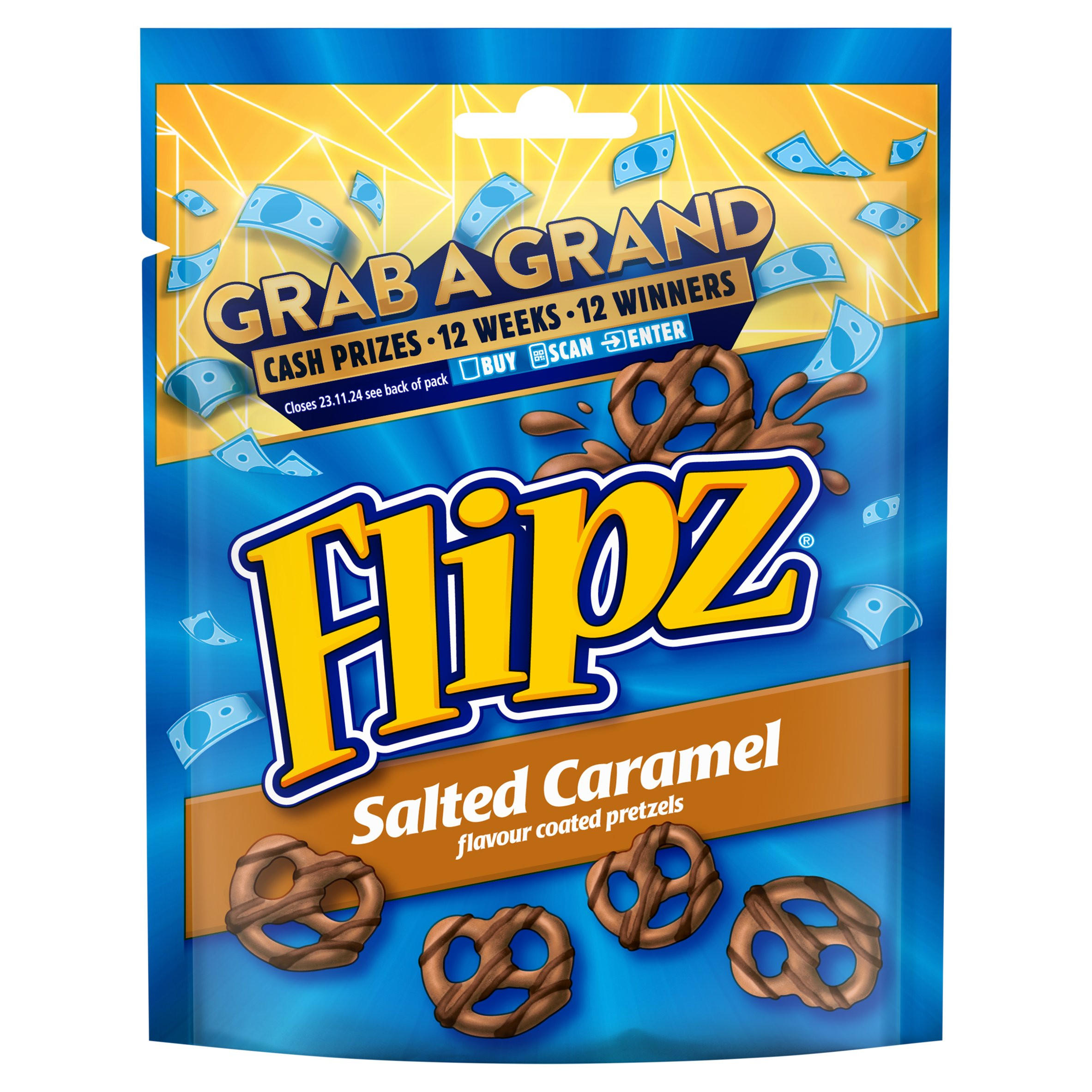 Flipz Pretzels Salted Caramel Flavour Snacks 90g Sharing Bags & Tubs