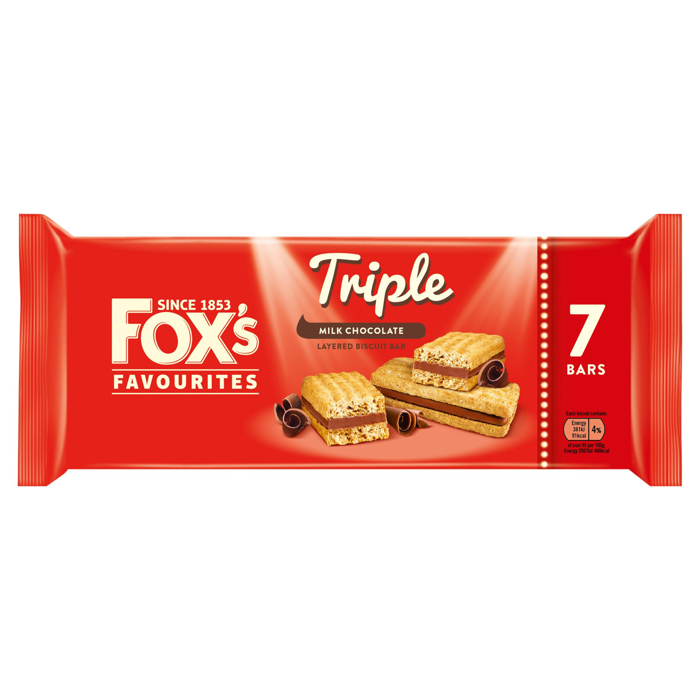 Fox's Favourites Triple Milk Chocolate Layered Biscuit Bar 133g (7 x 19g)