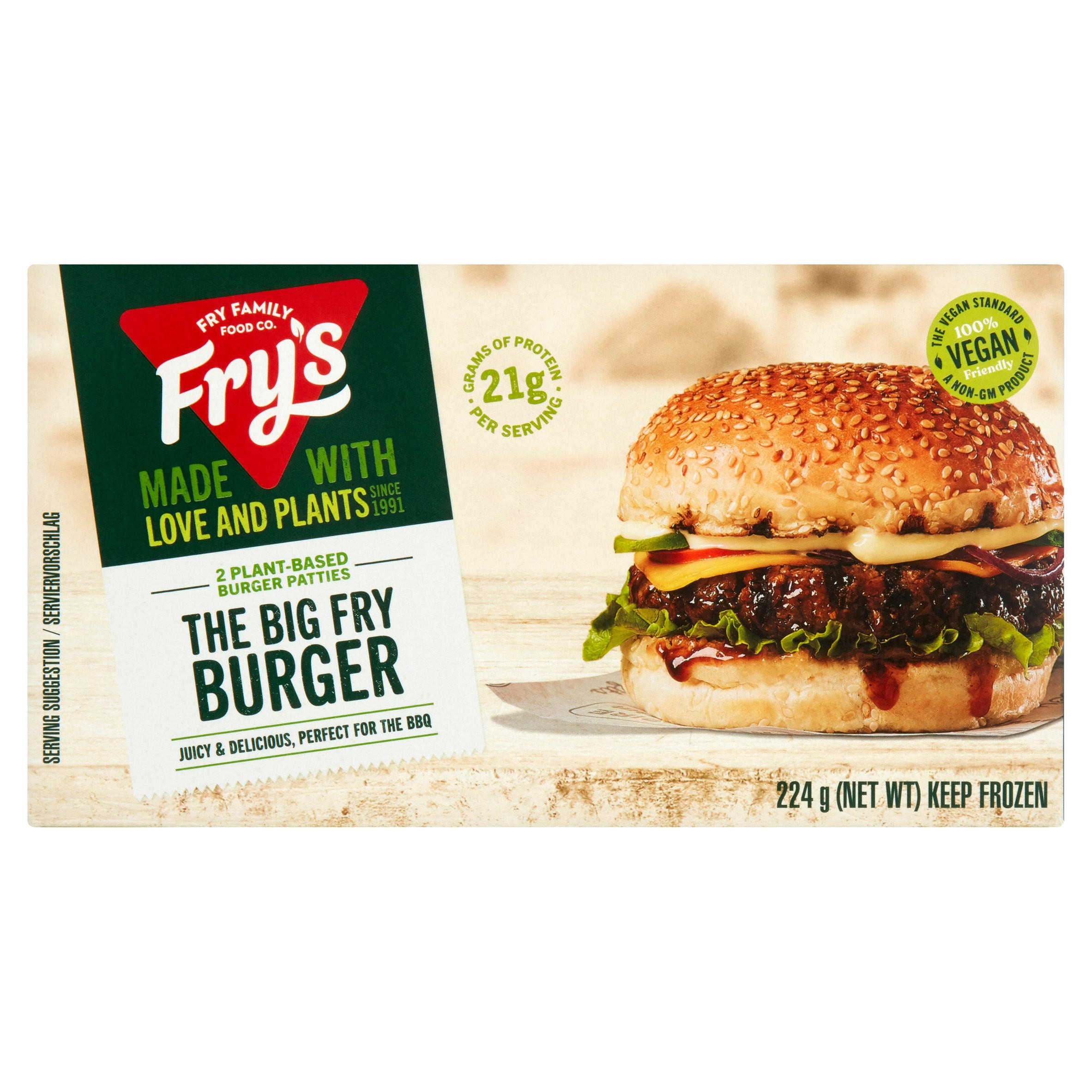Fry's 2 Plant-Based Burger Patties the Big Fry Burger 224g - £0 ...