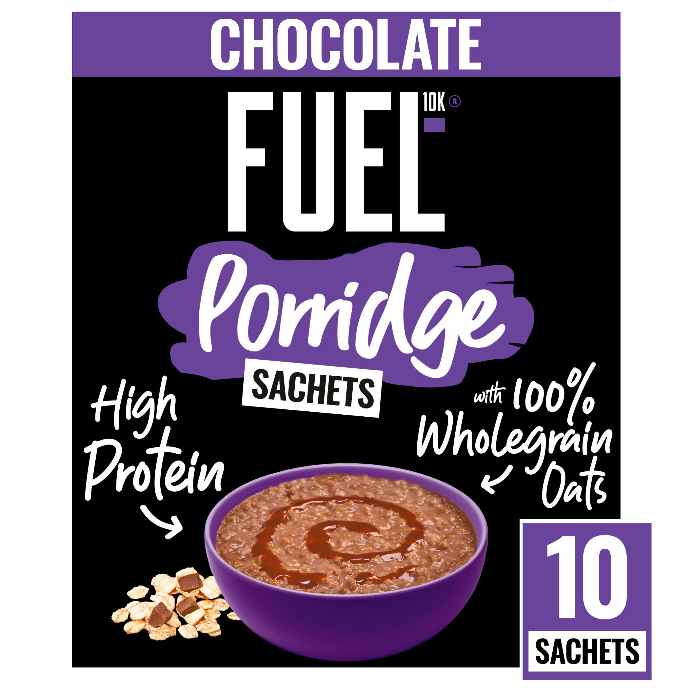 FUEL10K Chocolate Protein Porridge Sachets Oat Cereal Sachets 10x36g, folic acid free