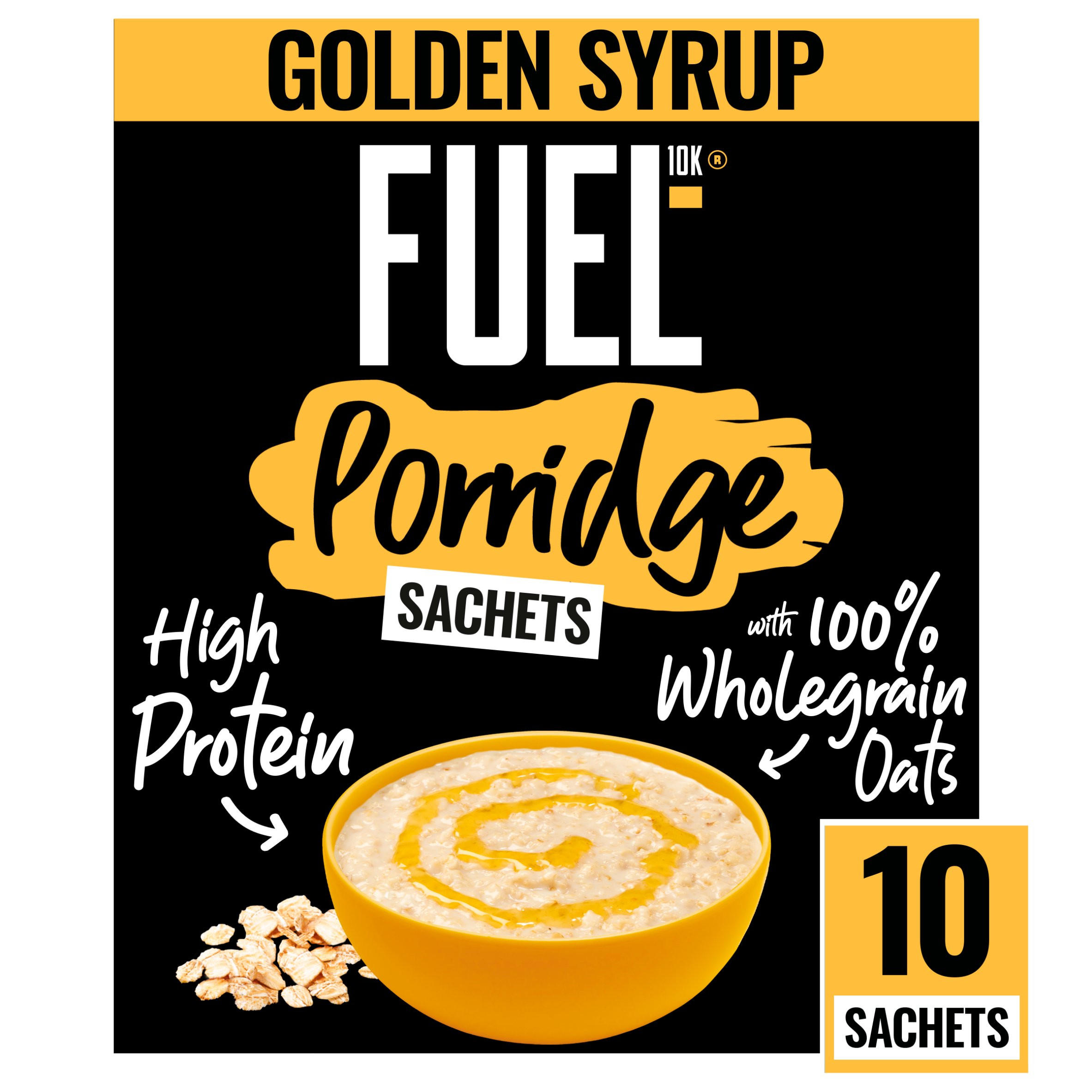 FUEL10K Golden Syrup Protein Porridge Oat Cereal Sachets 10x36g, folic acid free