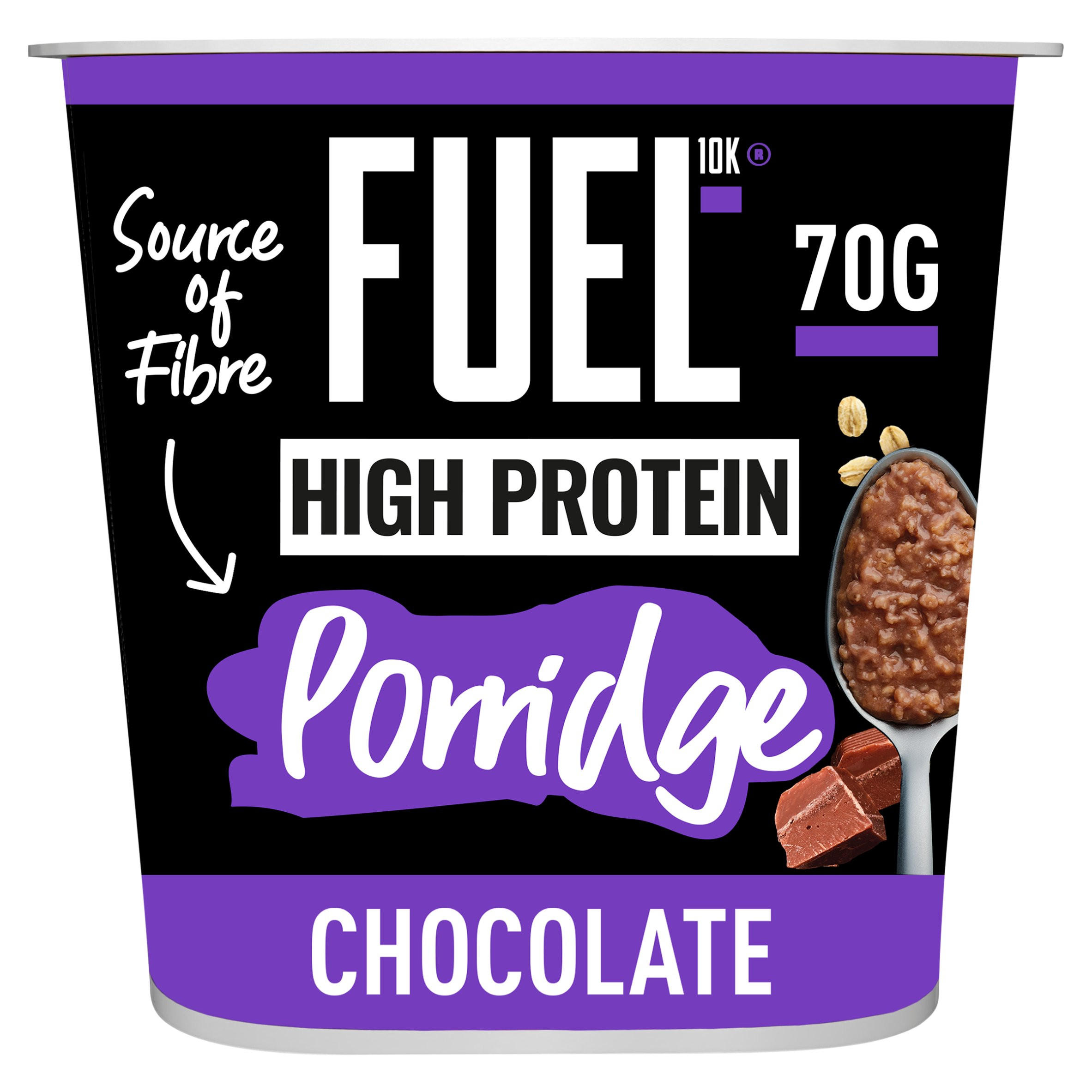 FUEL10K High Protein Chocolate Porridge Oat Cereal Pot 70g, folic acid free