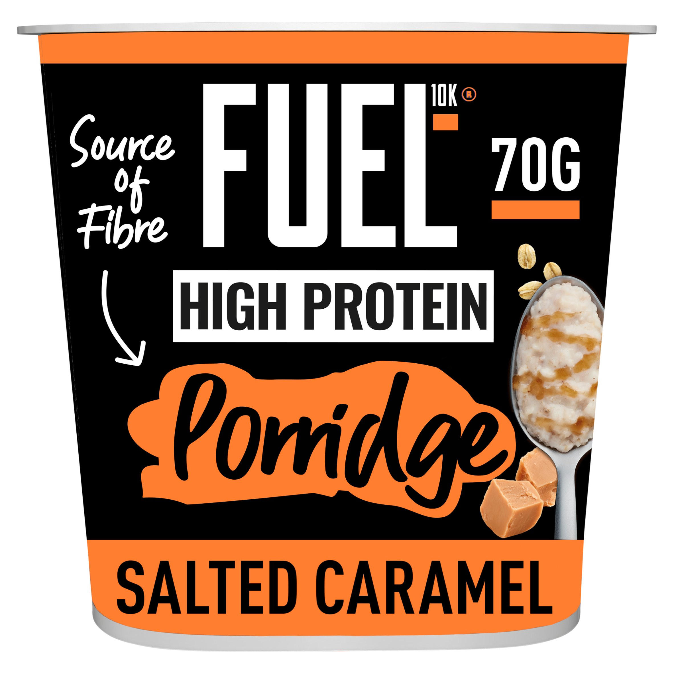FUEL10K High Protein Salted Caramel Porridge Oat Cereal Pot 70g, folic acid free