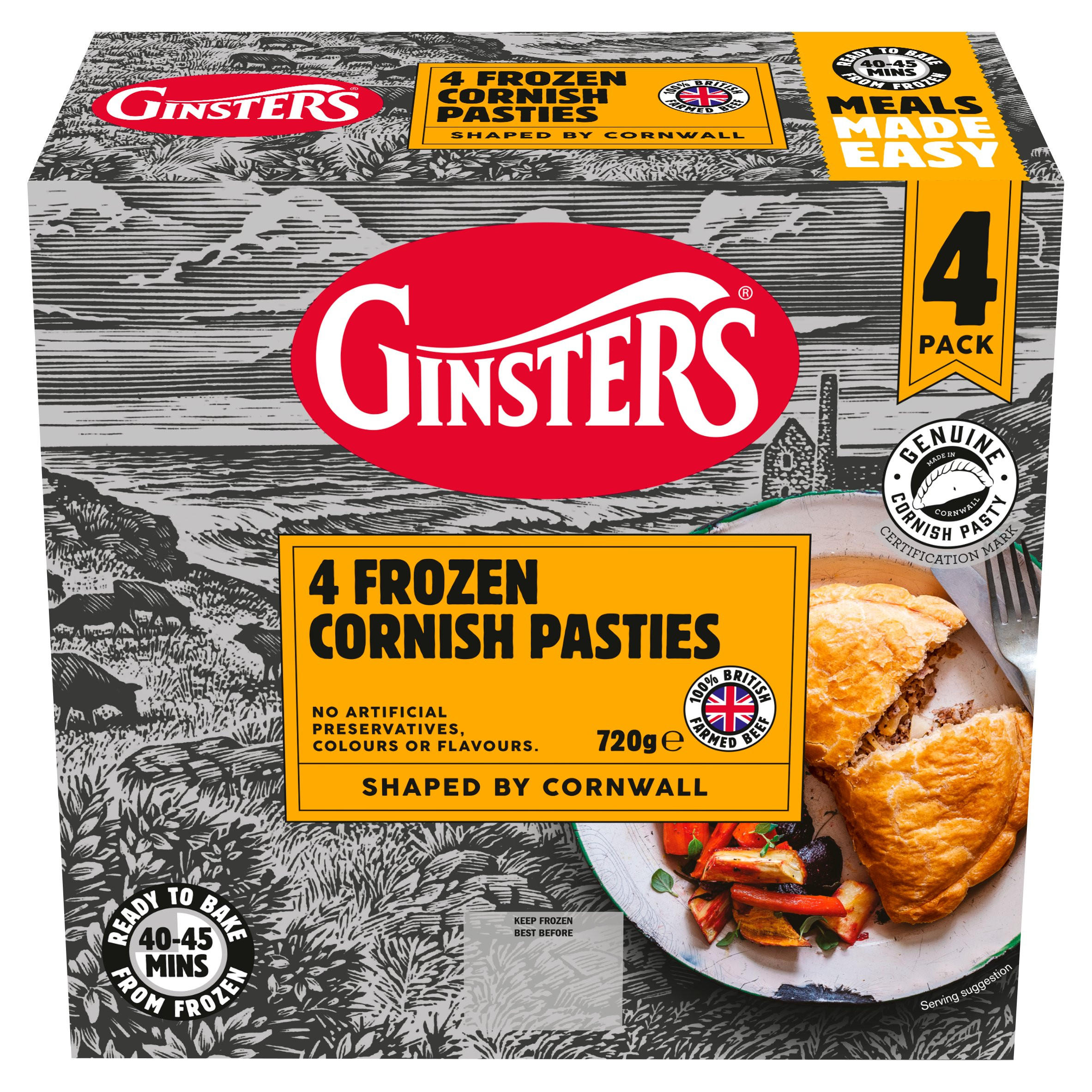 Ginsters 4 Frozen Cornish Pasties 720g Pasties Quiche And Sausage Rolls Iceland Foods 