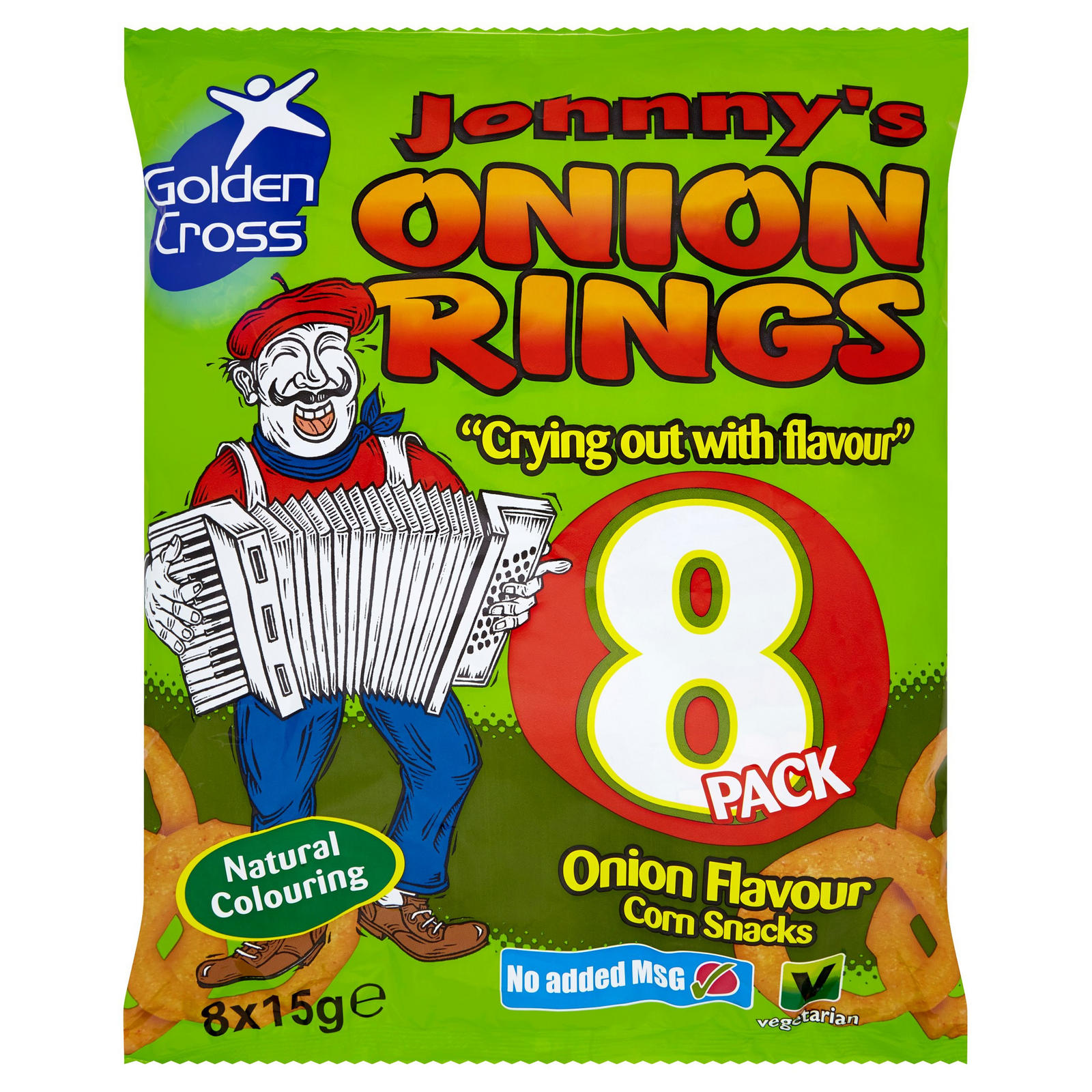 Golden Cross Johnny's Onion Rings Onion Flavour Maize Snacks 8 x 15g