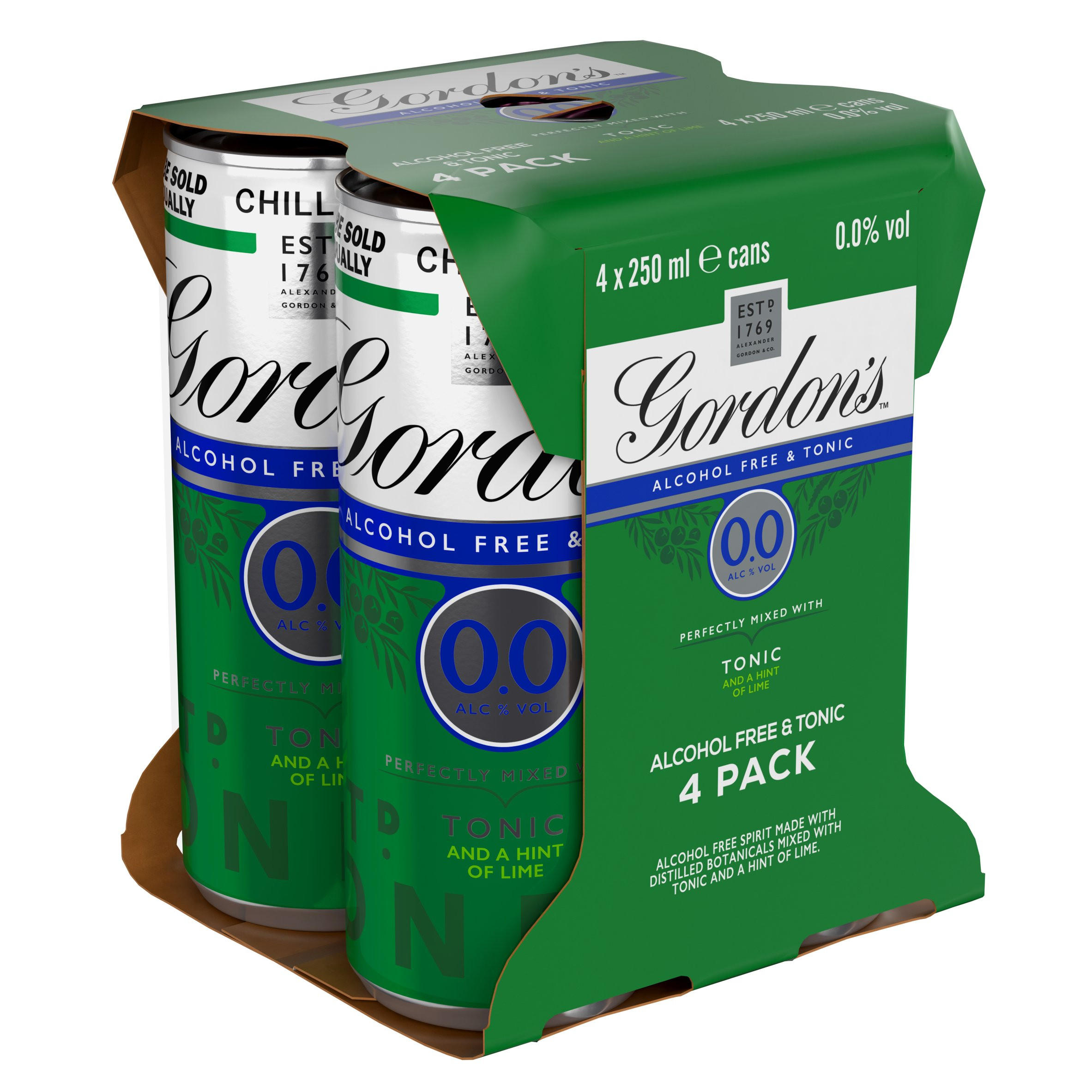 Gordon's Alcohol Free & Tonic With Lime 4 x 250ml Ready to Drink Premix