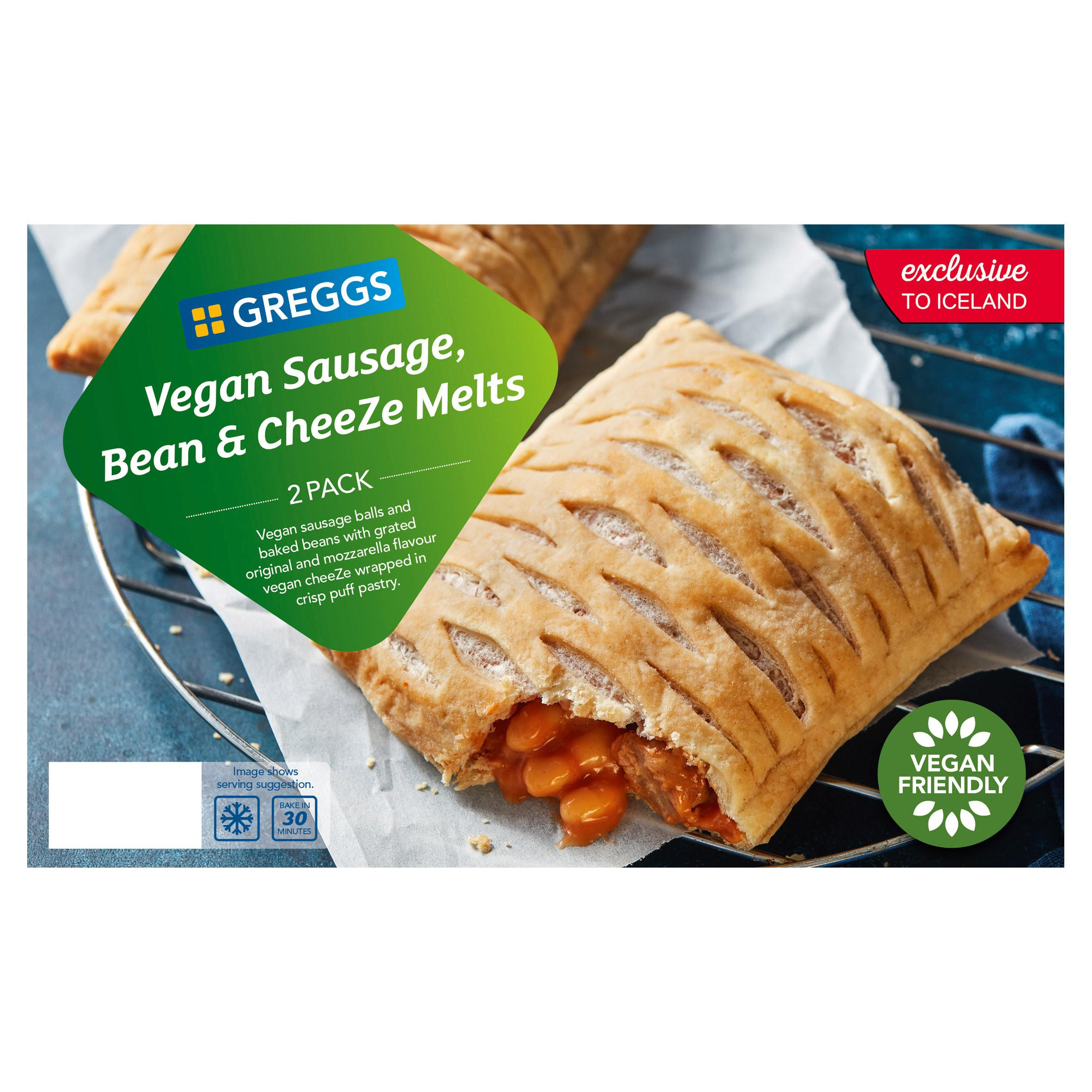 Greggs 2 Vegan Sausage, Bean & Cheeze Melts 304g