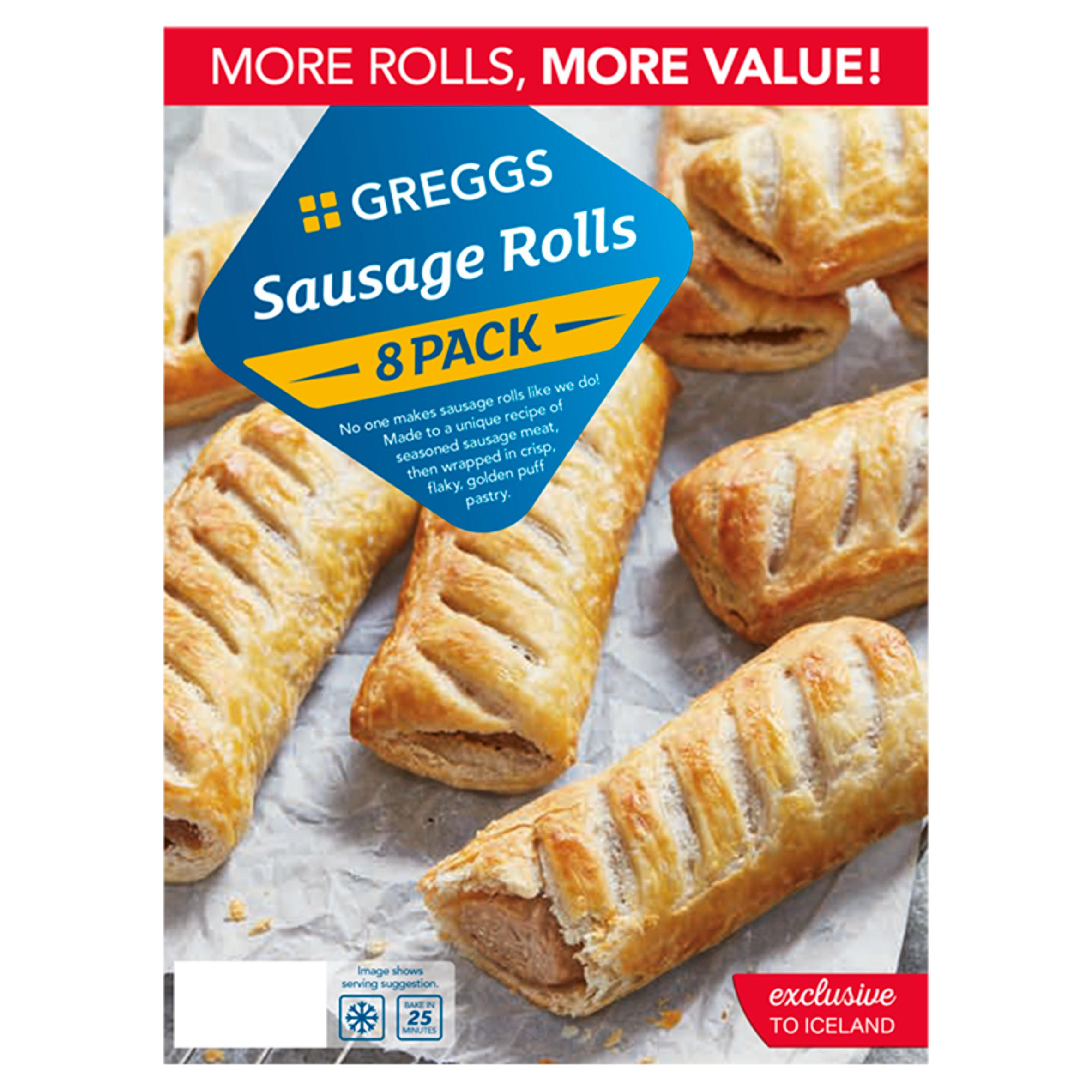 Greggs 8 Sausage Rolls 854g Greggs Iceland Foods