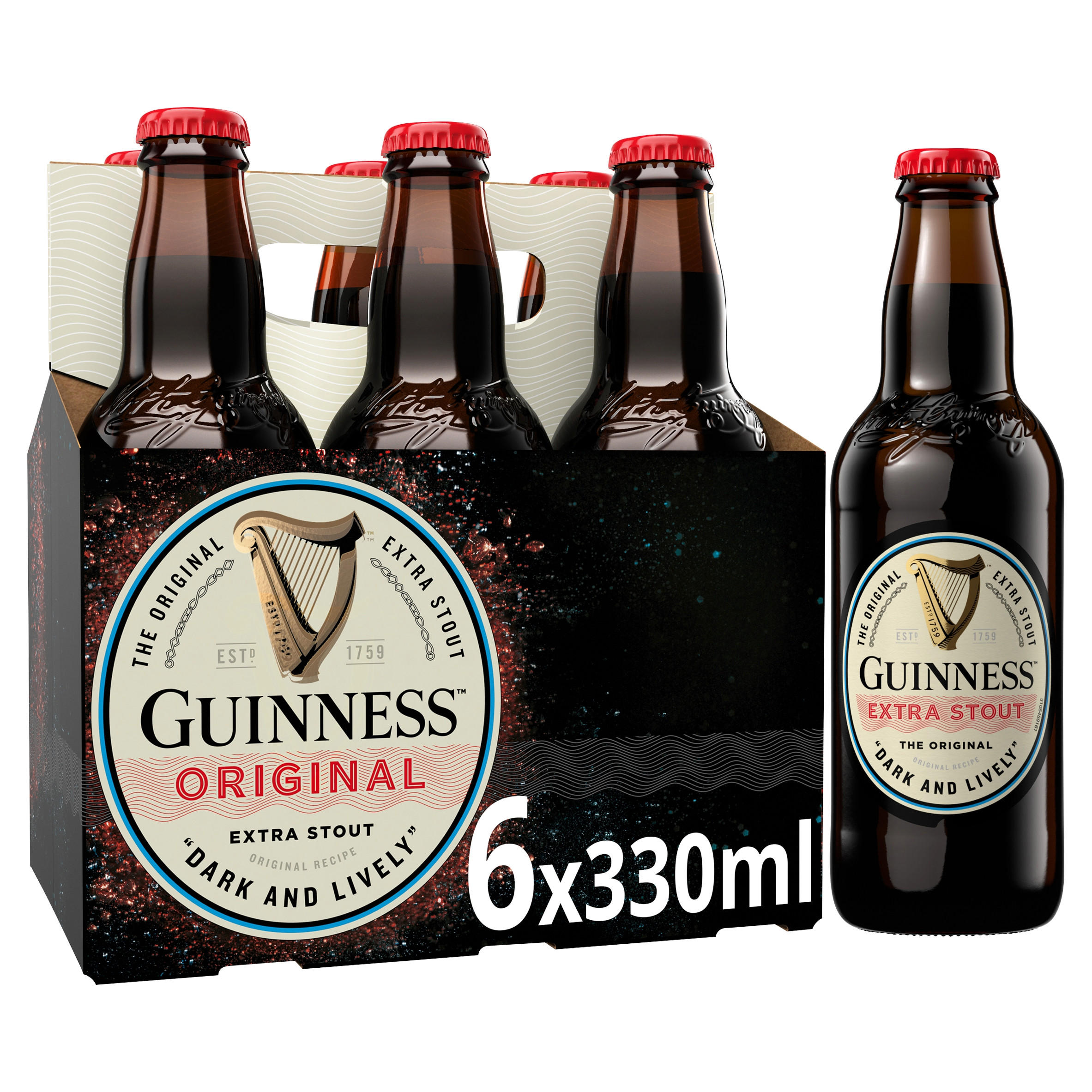 Guinness Original Extra Stout Dark And Lively 6 X 330ml Beer