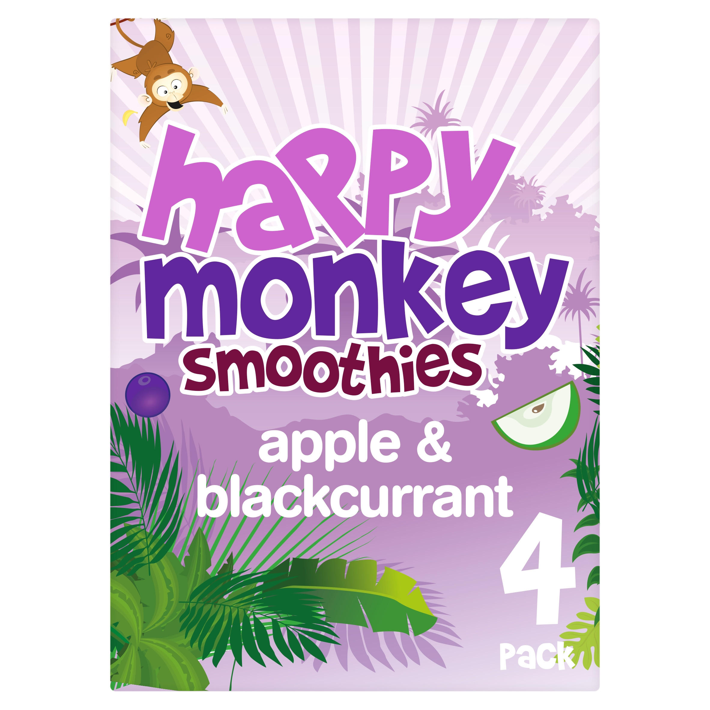 Happy Monkey Apple & Blackcurrant Smoothies 4 x 180ml
