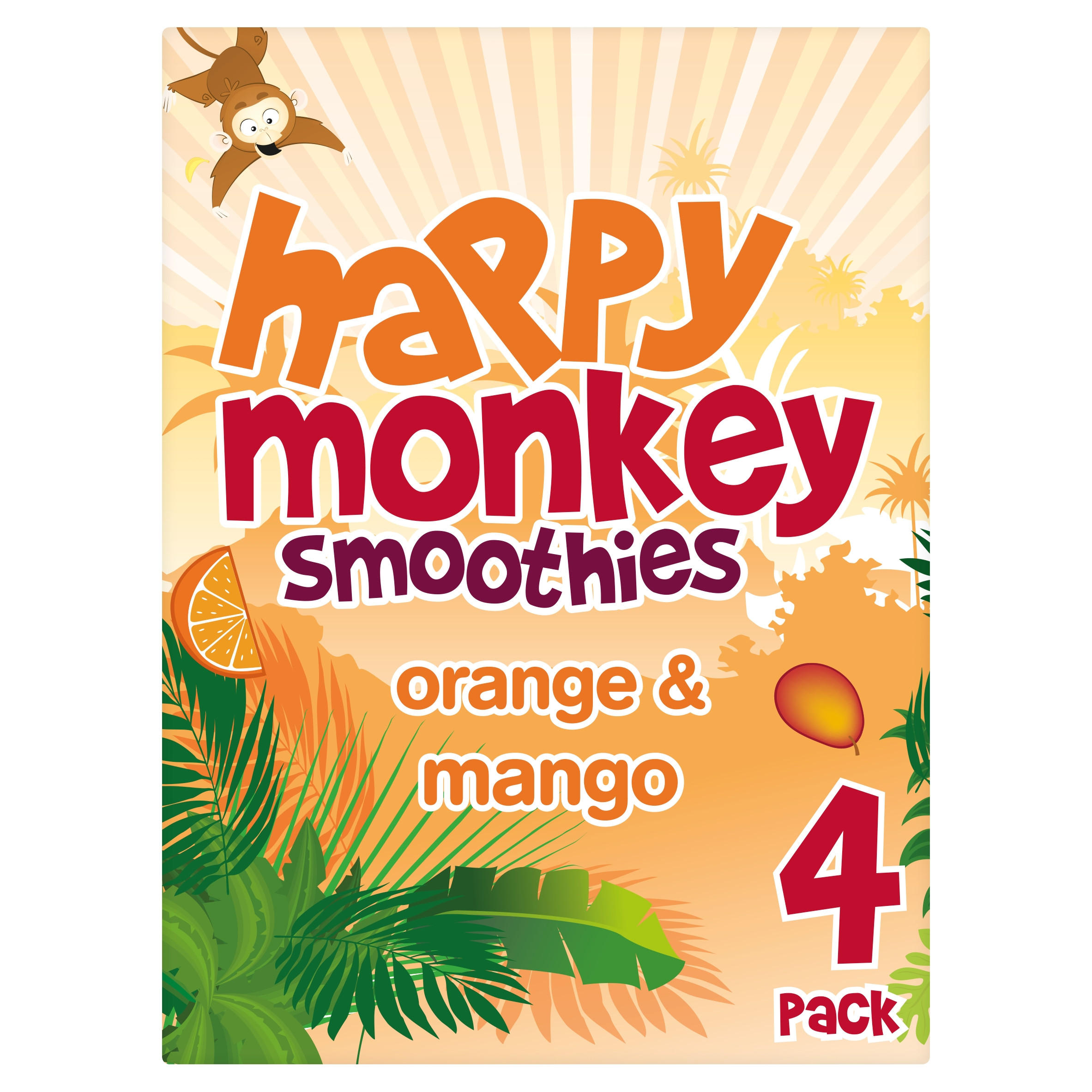 Happy Monkey Smoothies Orange & Mango 4 x 180ml Smoothies Iceland Foods