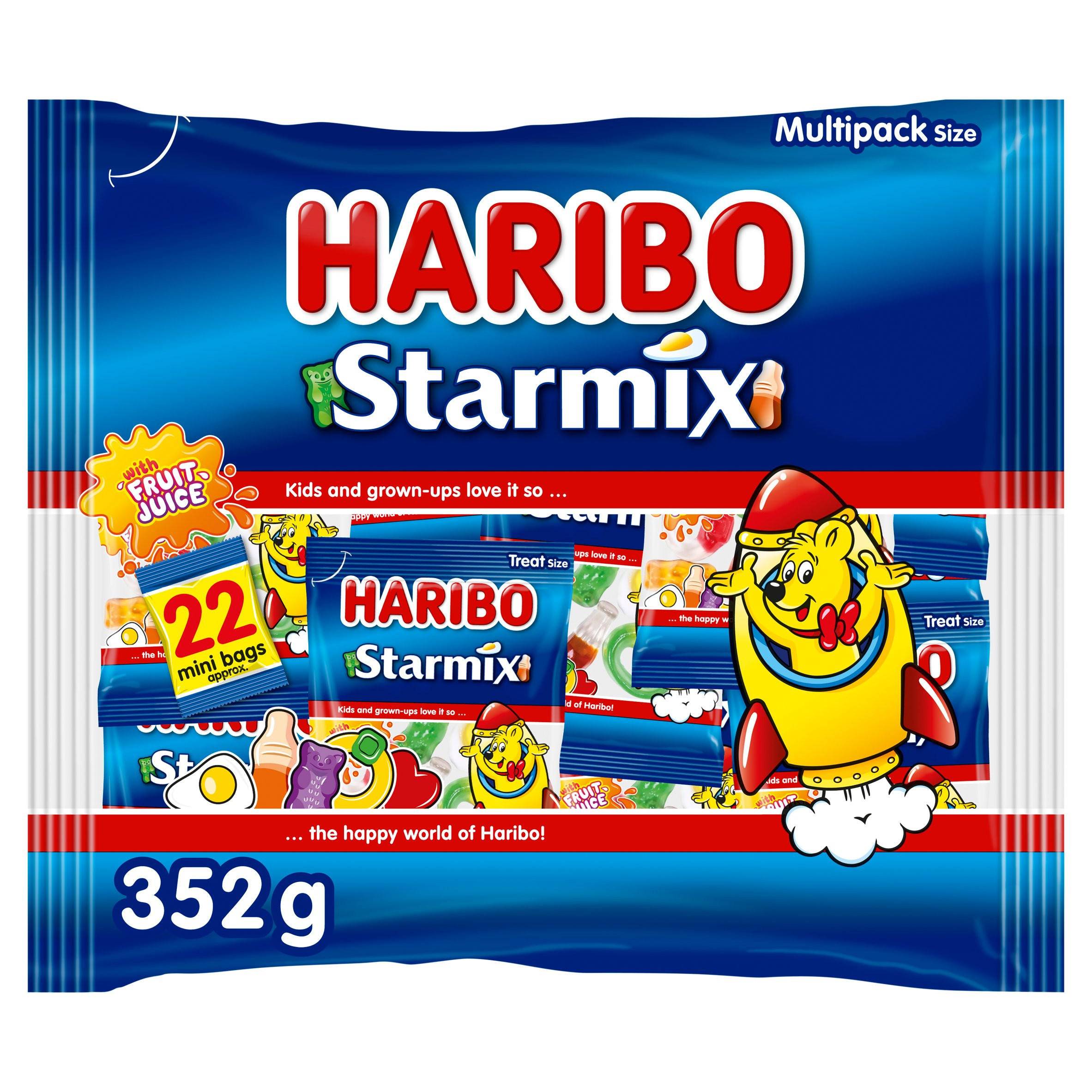 Haribo Starmix Minis Fruit & Cola Flavour Jelly & Foam Sweets 22 x 16g Fun Size Bags Multipack 352g