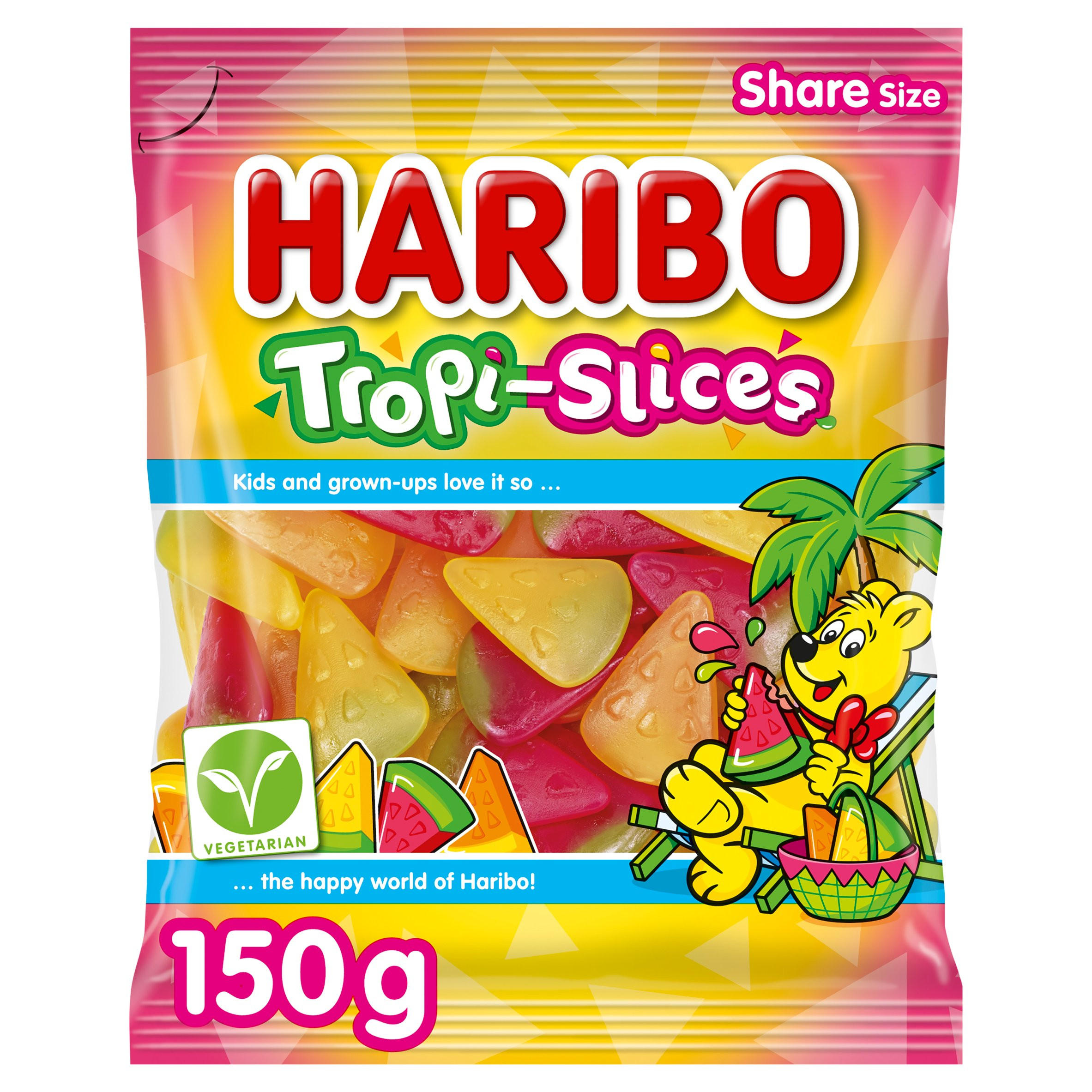HARIBO Tropi-Slices Jelly & Chewy Fruit Gums Sweets Sharing Bag 150g