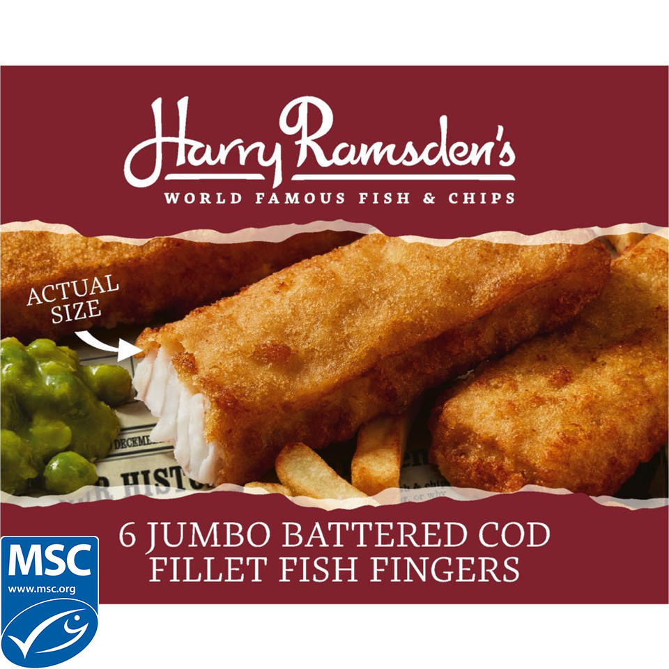 Harry Ramsdens 6 Jumbo Battered Cod Fillet Fish Fingers 500g, Fish Fingers,  Fish Cakes & Scampi