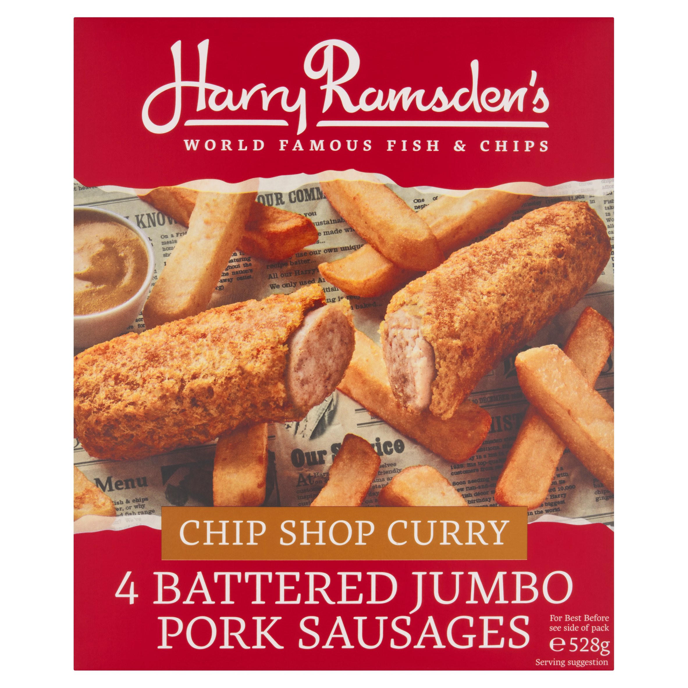 Harry Ramsden's Chip Shop Curry 4 Battered Jumbo Pork Sausages 528g Sausages Iceland Foods