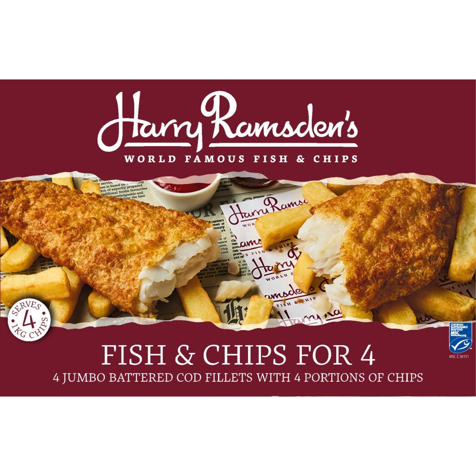 Harry Ramsdens Fish & Chips For 4 2.0kg | Battered & Breaded Fish ...