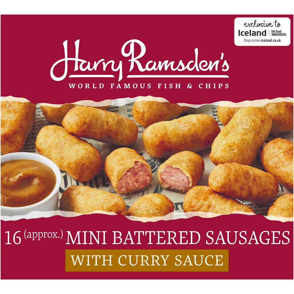 Offer Iceland Harry Ramsdens Mini Battered Sausages with