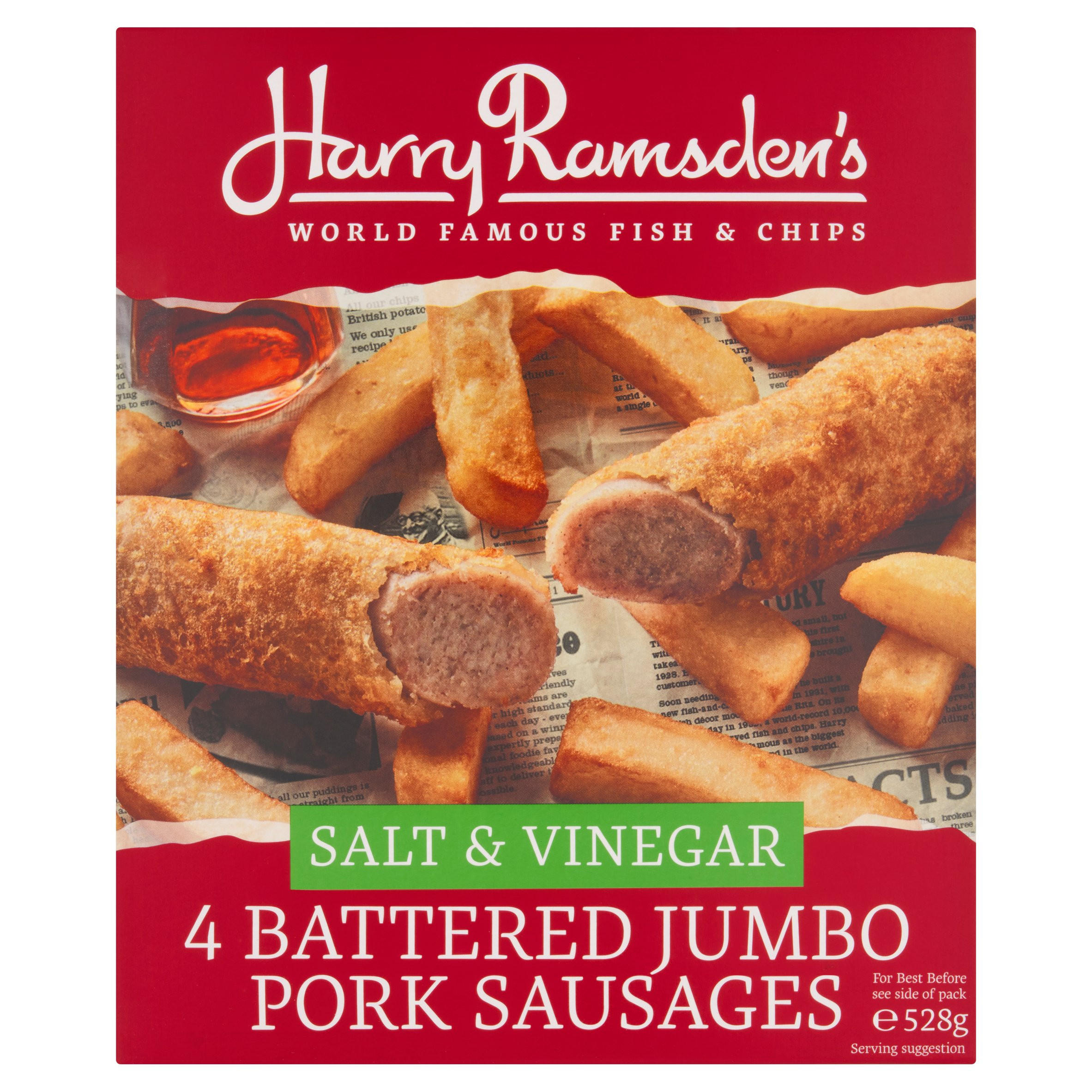 Harry Ramsdens Salt And Vinegar 4 Battered Jumbo Pork Sausages 528g Sausages Iceland Foods 