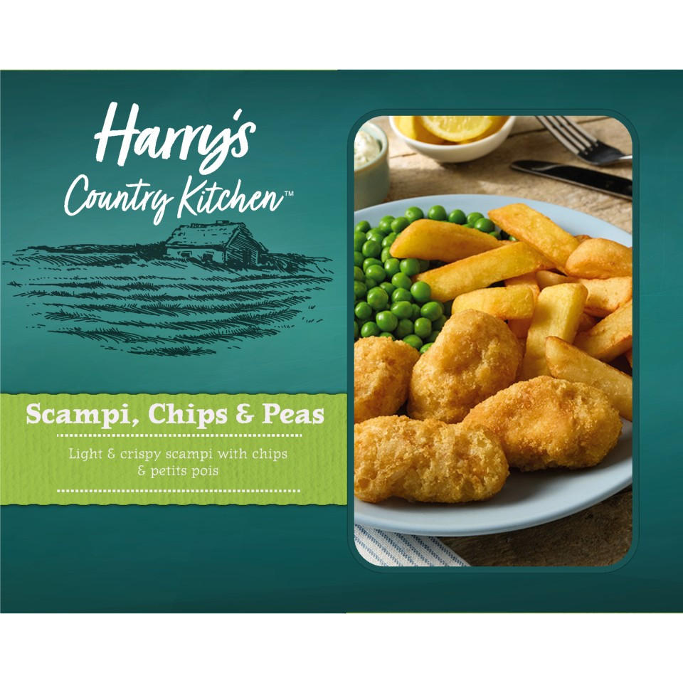Harrys Country Kitchen Scampi, Chips & Peas 365g, folic acid free