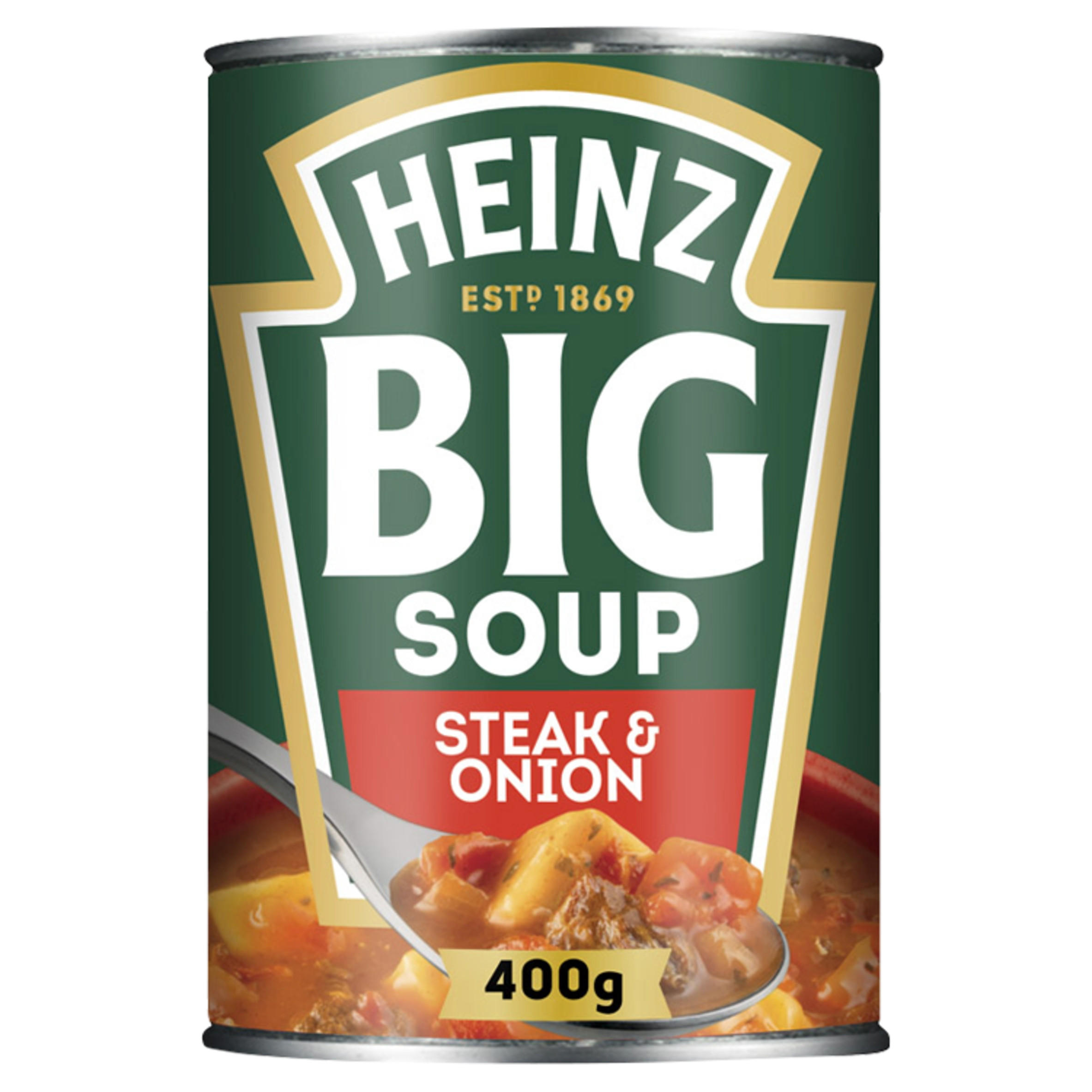Heinz Steak and Onion Chunky Big Tinned Soup 400g, folic acid free