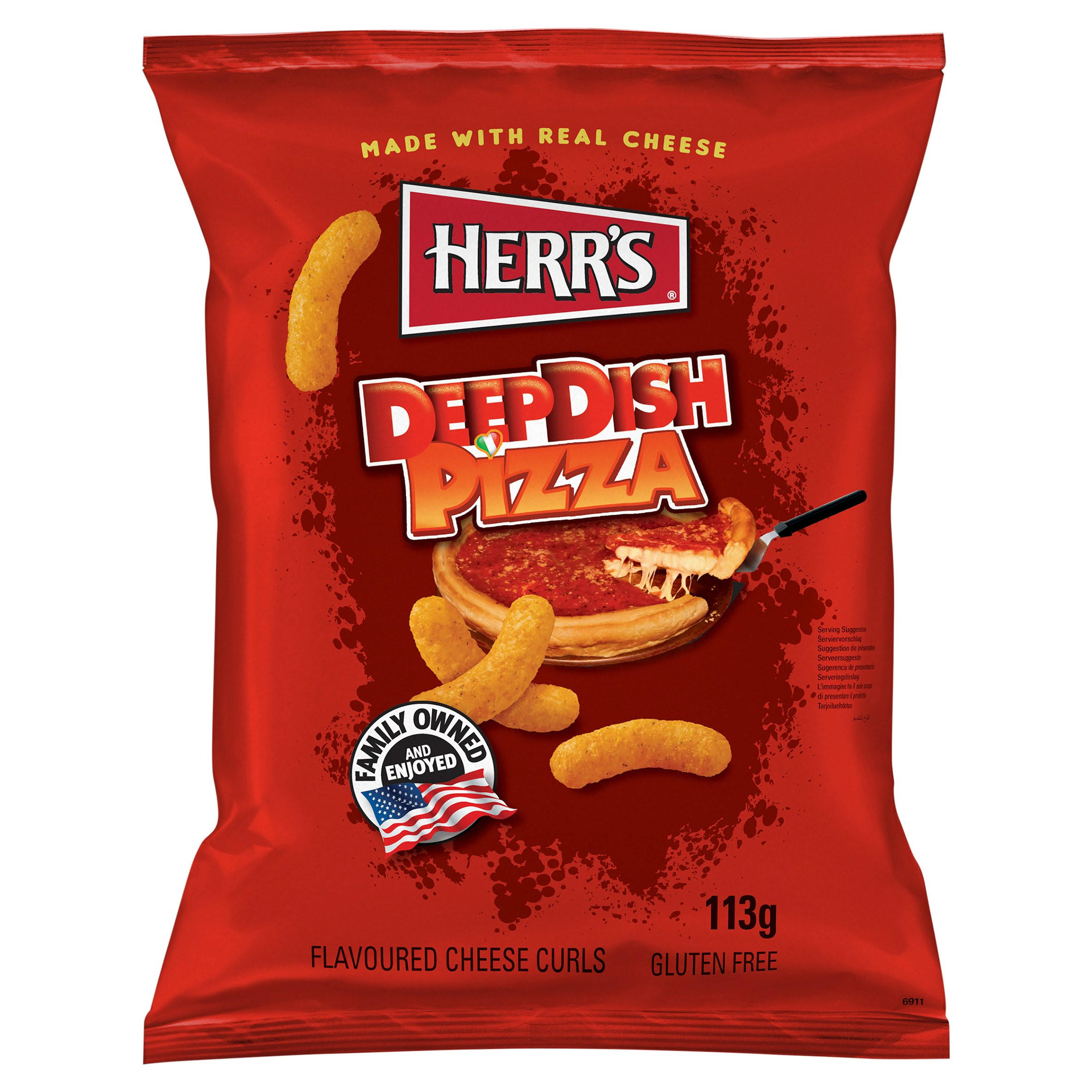 Herr's Flavoured Cheese Curls Deep Dish Pizza 113g, folic acid free