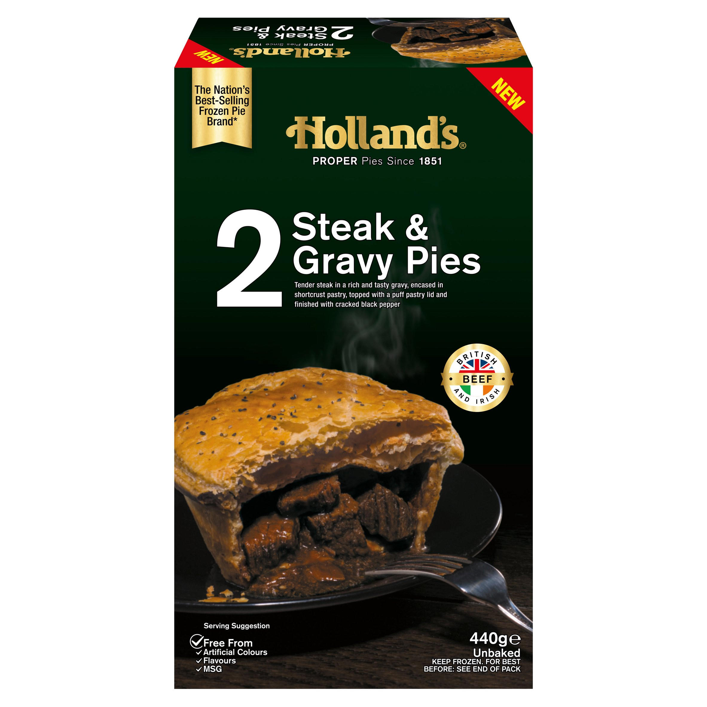 Hollands 2 Steak & Gravy Pies 440g Pies & Puddings Iceland Foods