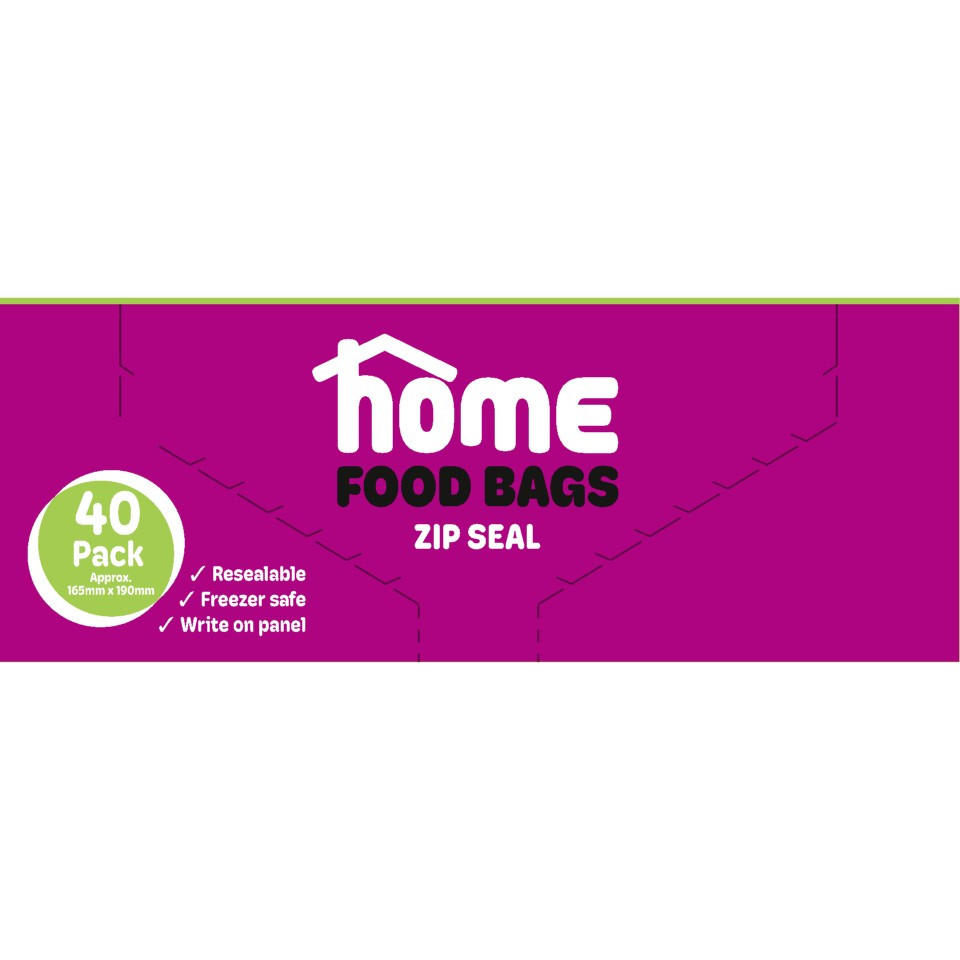 Home 40PK Resealable Food Freezer Bags with Slider approx. 165mm x