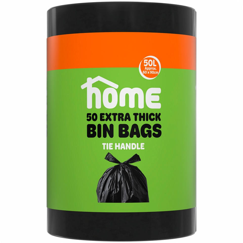 Home 50pk Bin Bags Tie Handle 50L Iceland Foods