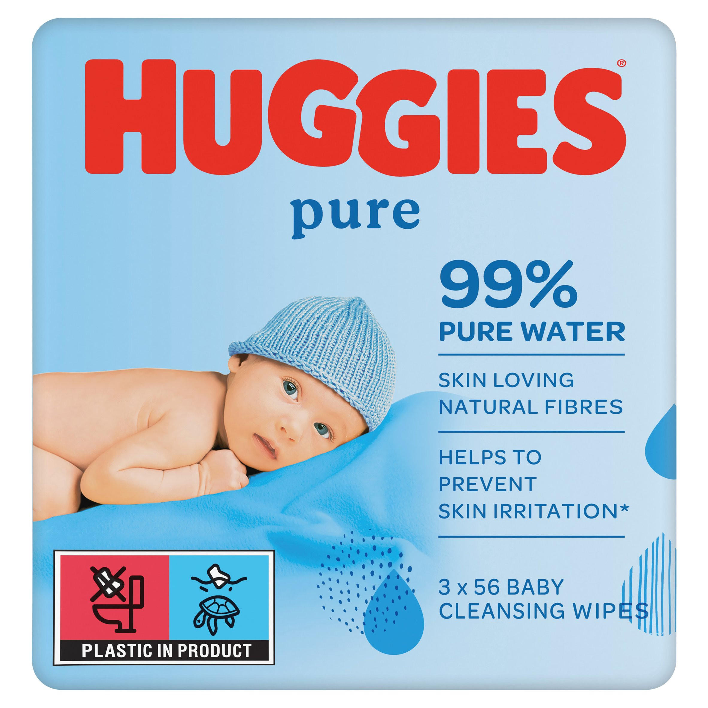 Pack of 6 Huggies Pure Baby Wipes 56 per Pack