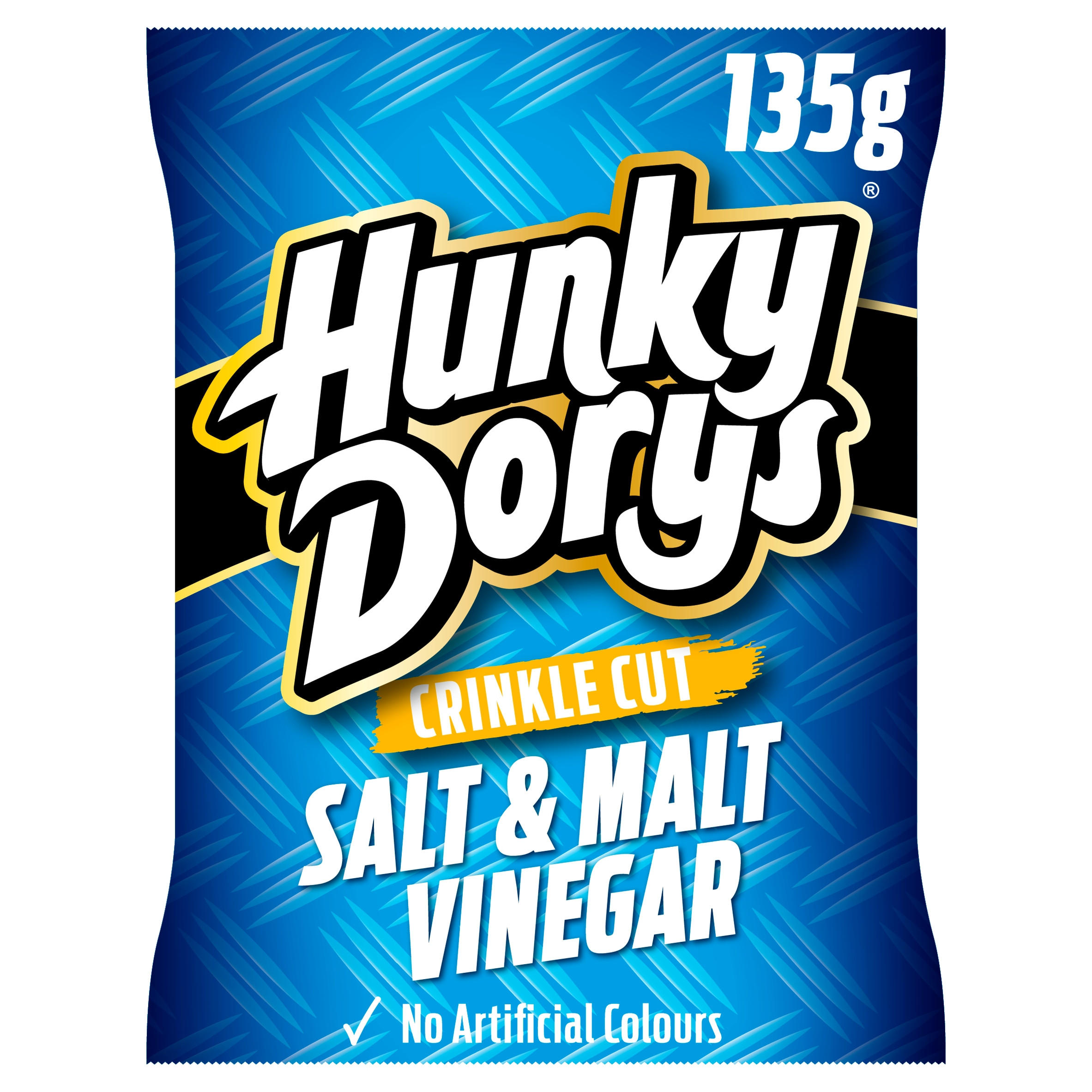 Hunky Dorys Crinkle Cut Salt & Malt Vinegar Flavour Potato Crisps 135g, folic acid free