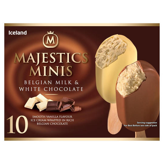 Iceland 10 Minis Belgian Milk & White Chocolate Majestics 400g ...