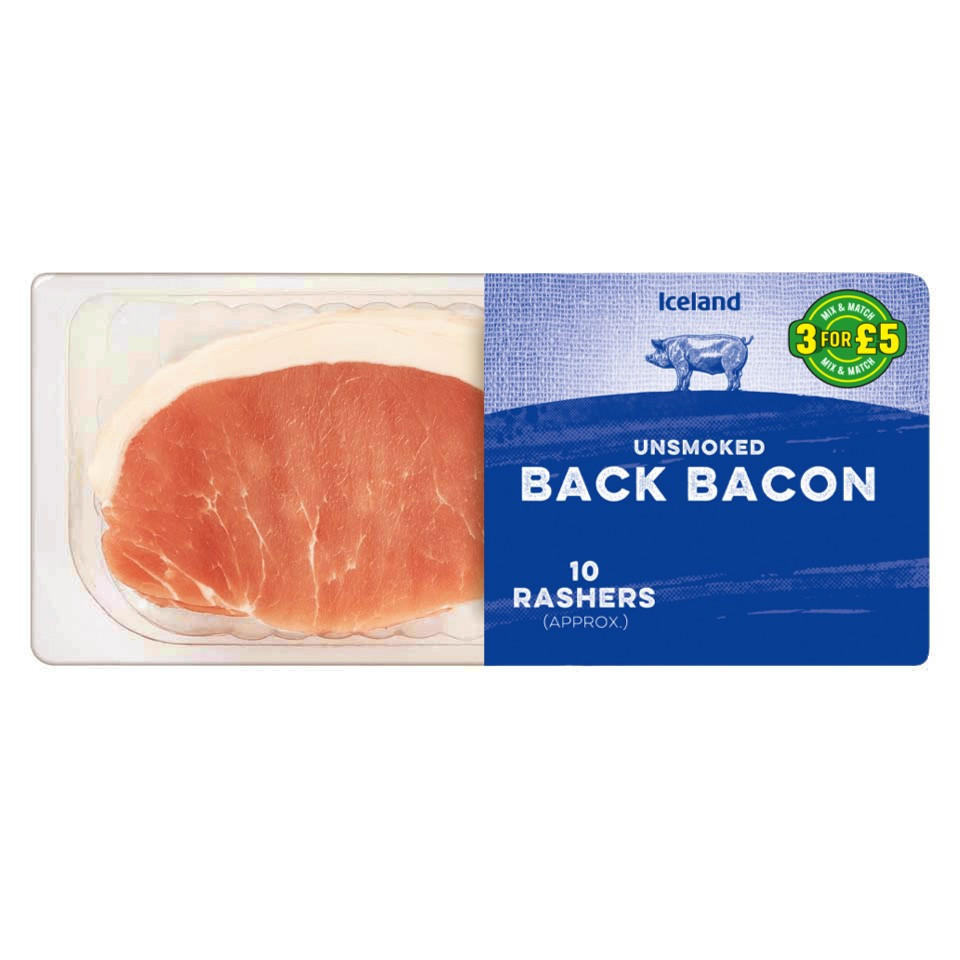 Iceland 10 Rashers (approx.) Unsmoked Back Bacon 300g