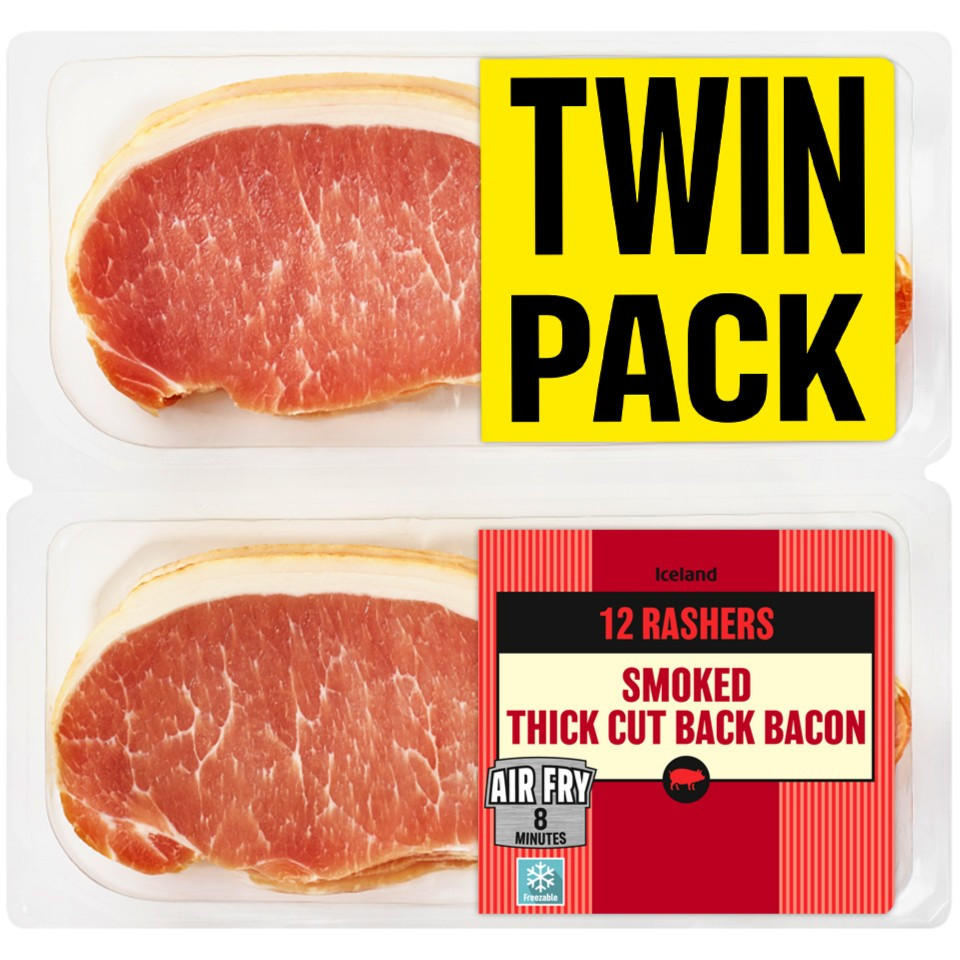 Iceland 12 Rashers (Approx.) Smoked Thick Cut Back Bacon Twin Pack 500g