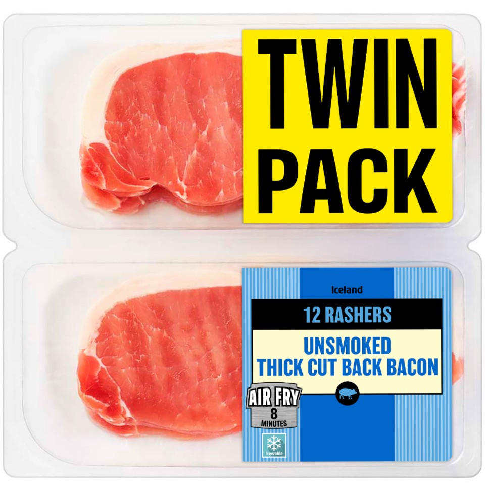Iceland 12 Rashers (Approx.) Unsmoked Thick Cut Back Bacon Twin Pack 500g