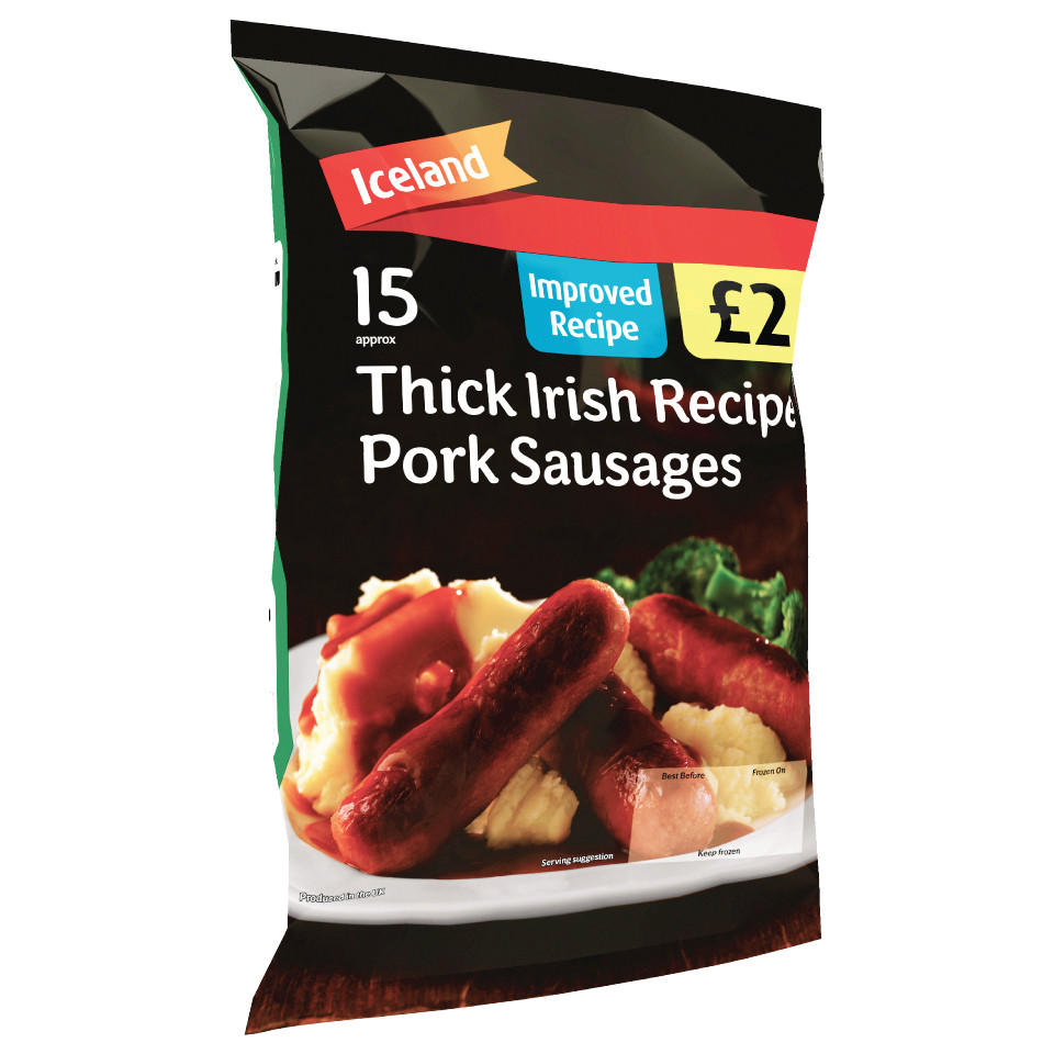 Iceland 15 (Approx) Thick Irish Recipe Pork Sausages 750g Sausages