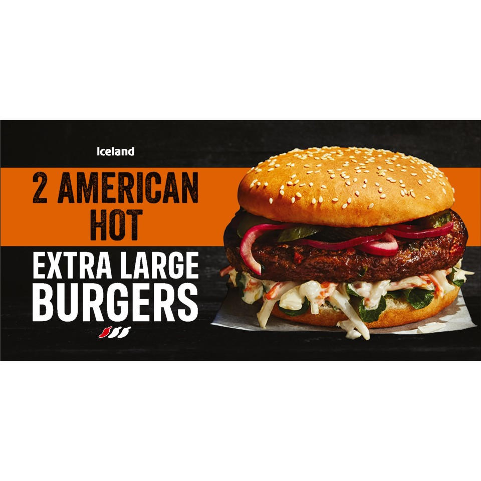 Iceland 2 American Hot XL Burgers 340g Burgers Iceland Foods