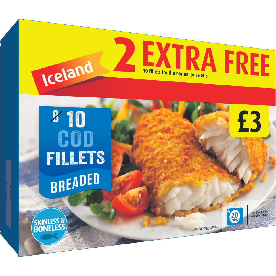 Iceland 2 Extra Free 10 Cod Fillets Breaded 1Kg Battered & Breaded