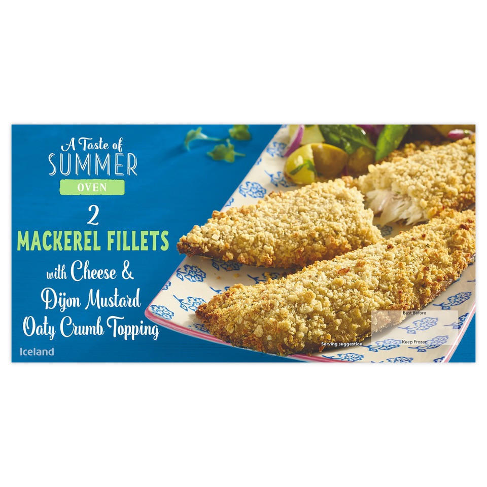 Iceland 2 Mackerel Fillets with Cheese & Dijon Mustard Oaty Crumb Topping 240g Battered