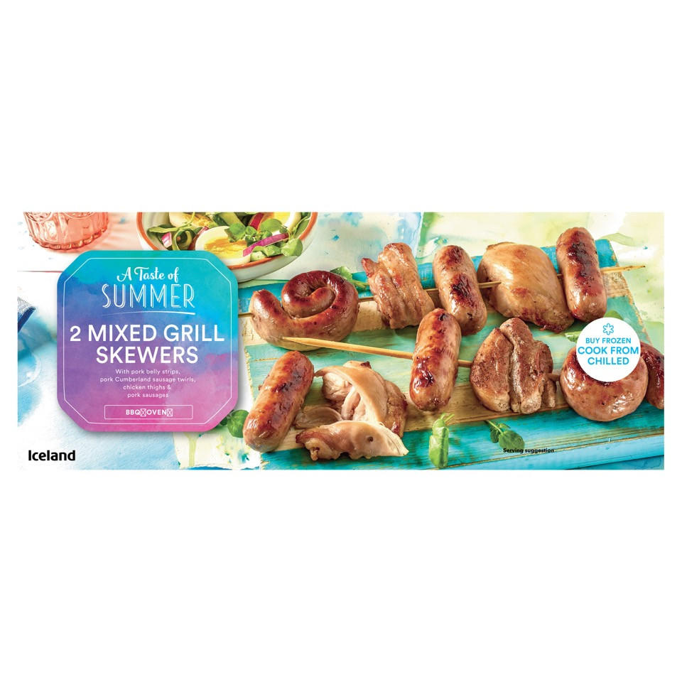 Iceland 2 Mixed Grill Skewers 670g Sausages Iceland Foods